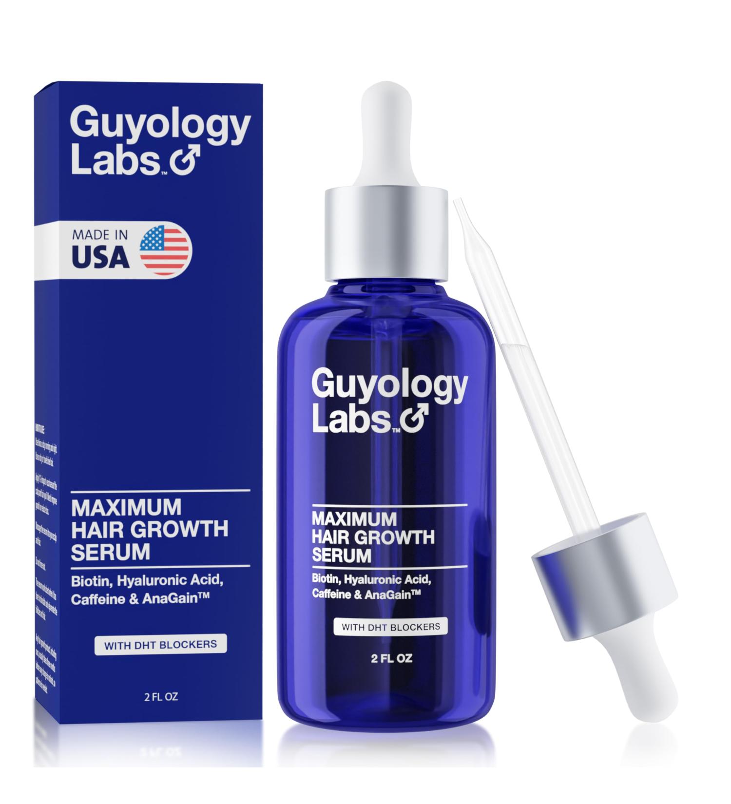 Guyology Labs Biotin Hair Growth Serum - DHT Blocker Scalp Serum for Men & Women - Anti-Thinning & Regrowth - Hyaluronic Acid - Made in USA - Buy Online on GoSupps.com