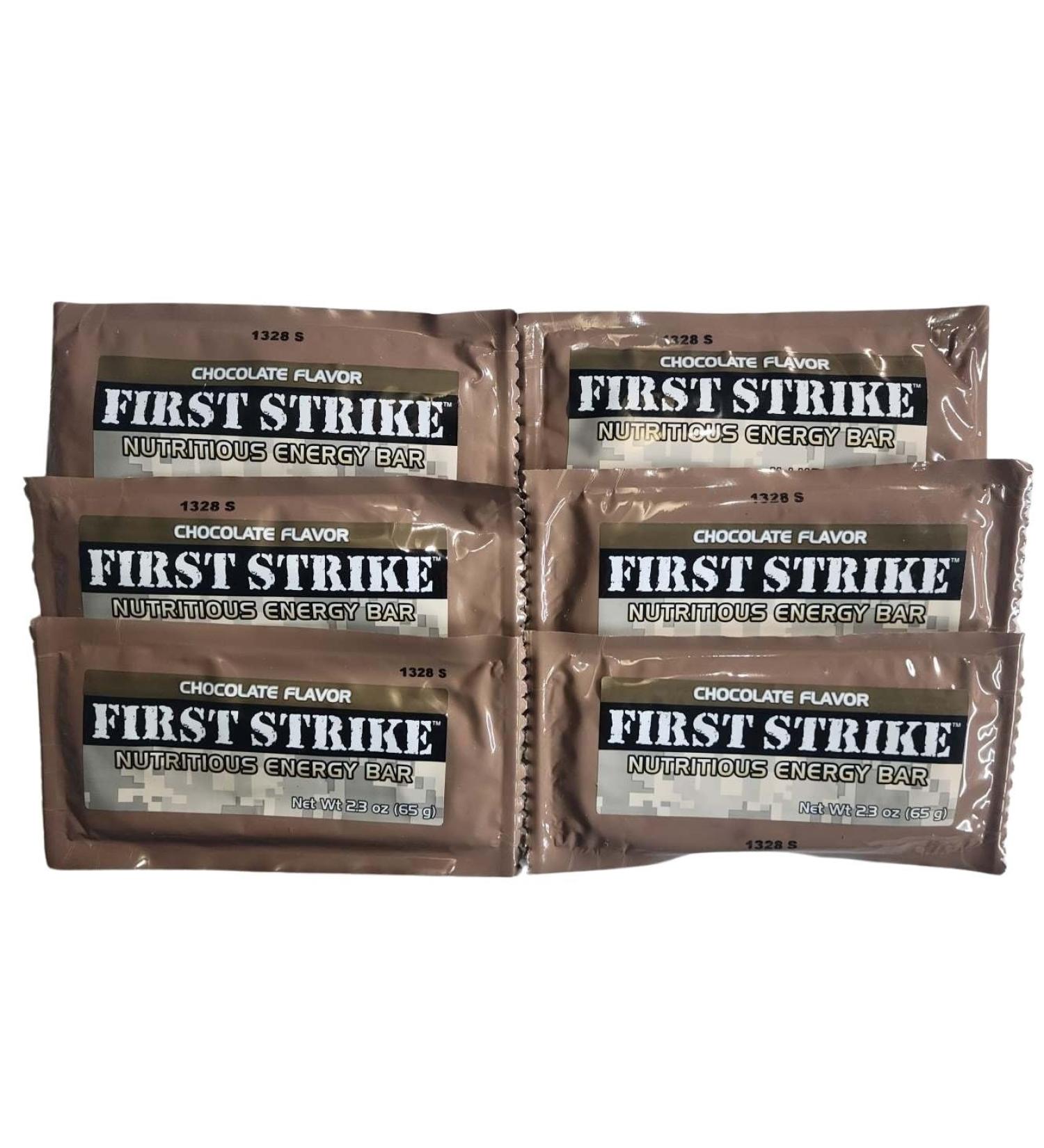 First Strike Energy Bar Full Size 2.3oz - Authentic Long-Life USGI MRE Ration Nutrition Bars. Many Flavors and Packs to choose from Recent Production dates (6 Chocolate)