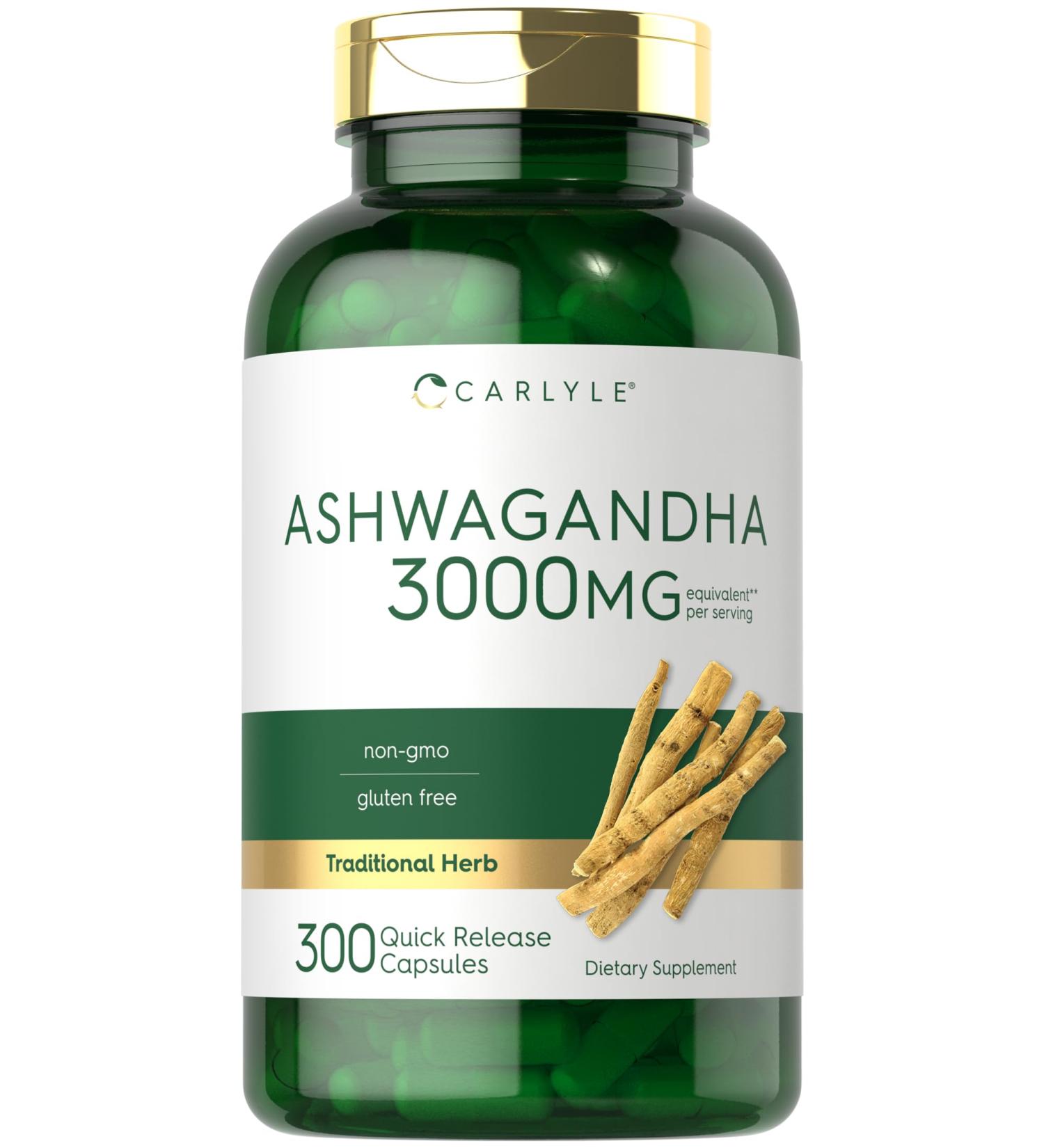Carlyle Ashwagandha Supplement for Women and Men | 300 Capsules | Herb Root Extract with Black Pepper | Non-GMO and Gluten Free 300 Count (Pack of 1) - Buy Online on GoSupps.com