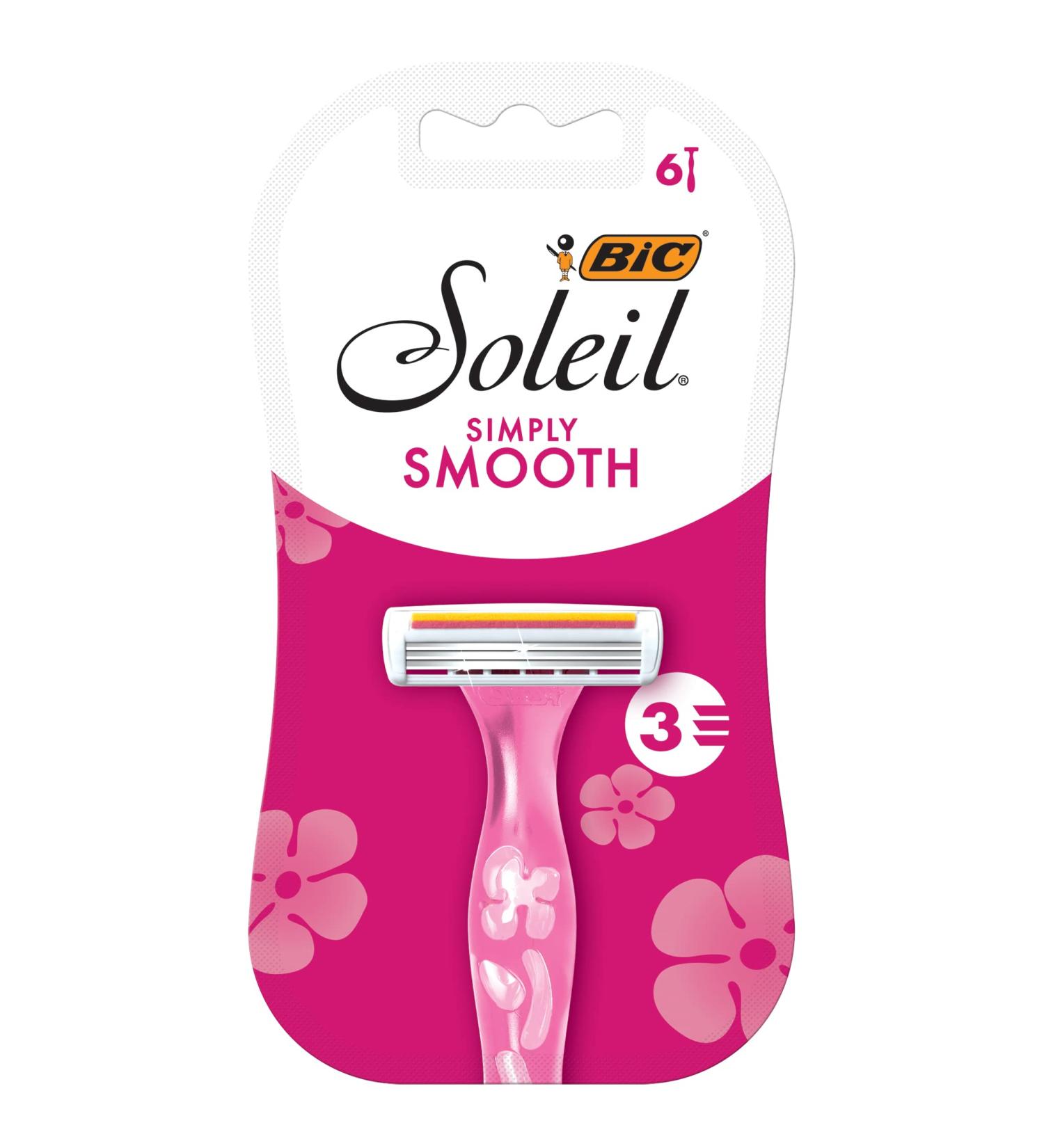 BIC Soleil Simply Smooth Women's Disposable Razors - 3 Blades, Moisture Strip, Silky Smooth Shave - 6-Count Pink (Pack of 1) - Buy Online on GoSupps.com