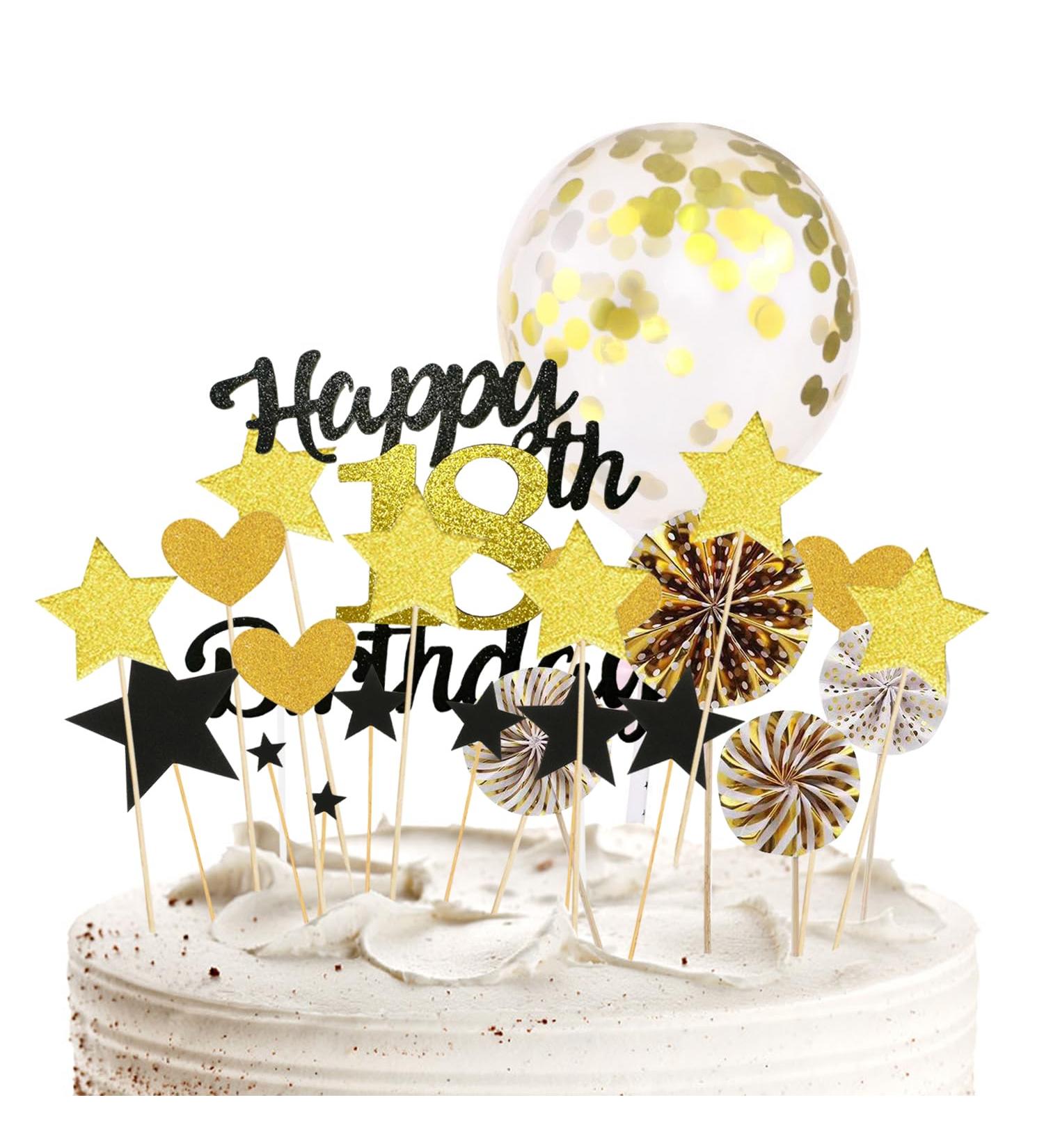 24pcs Black Gold Cake Decoration Set 18 Birthday Decoration Cake Top Hat Happy Birthday Cake Plug-in Black Gold Birthday Party Flag - Buy Online on GoSupps.com