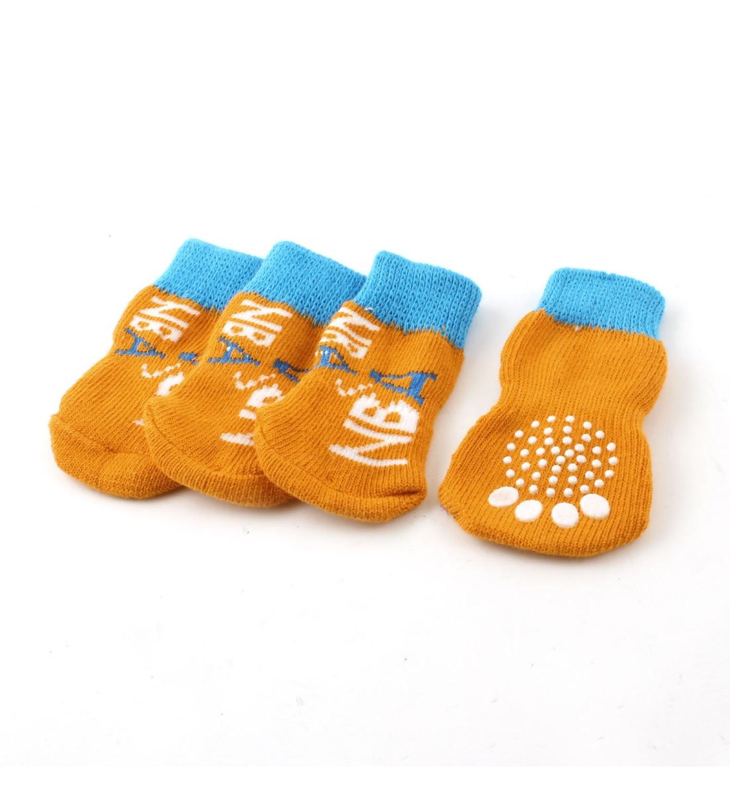 Ruilogod 2 Pairs Orange Blue Letter Pattern Elastic Knitting Animal Dog Socks