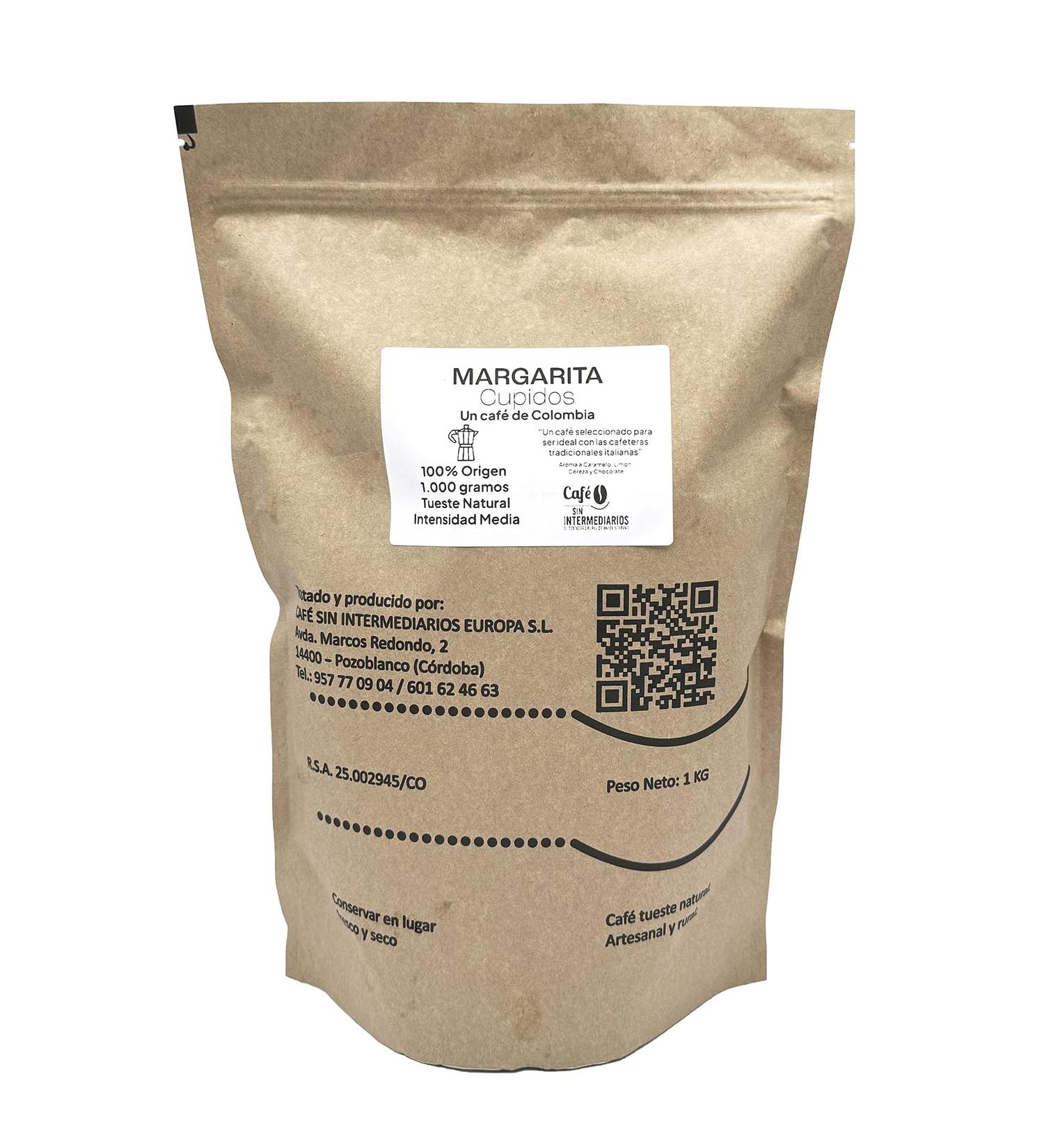 CAFE SIN INTERMEDIARIOS - Colombian Coffee - Margarita for Italian Coffee Maker - Moka 1Kg - Roasted weekly - Ground for shipping and packaged - Light flavor intensity - Ideal for black coffee - Buy Online on GoSupps.com