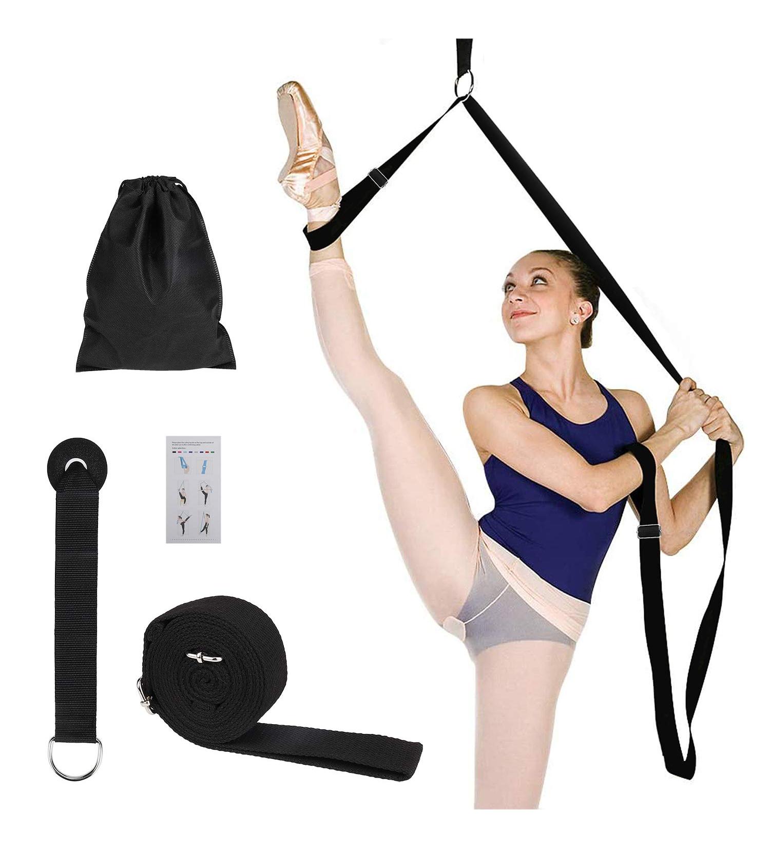 Maoxintek Yoga Belt Leg Extensor - Fitness Stretch Band for Dance Ballet & Gymnastics - Long Cotton Loop with Door Anchor - Black - Buy Online on GoSupps.com