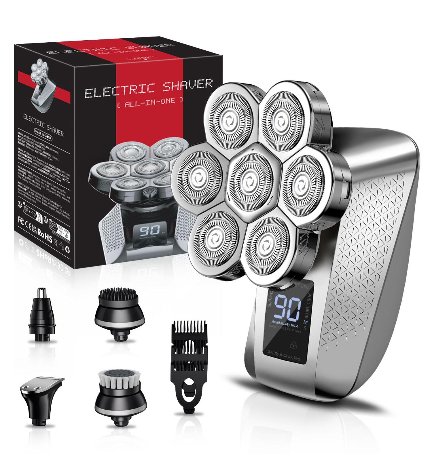 Buy ELESTYLE 5-in-1 Bald Shaver for Men | IPX6 Waterproof Electric Razor with LED & 7 Rotating Heads | Wet & Dry Head Shaving Kit - Best Beard Trimmer Care - Buy Online on GoSupps.com