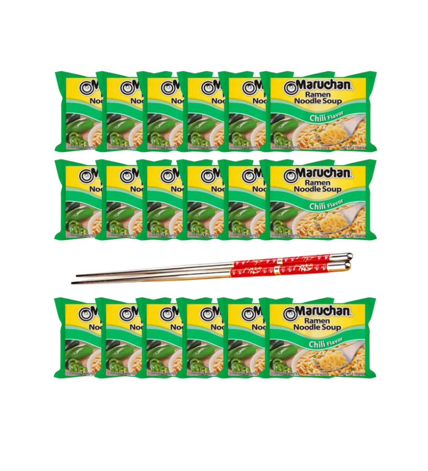 Ja Cor Instant Ramen Noodle Soup Chili Flavor Noodles Bulk Pack 3 oz Package Bundle with 1-Set of Reusable Stainless Steel Chopsticks (18 Individual Packs) - Buy Online on GoSupps.com