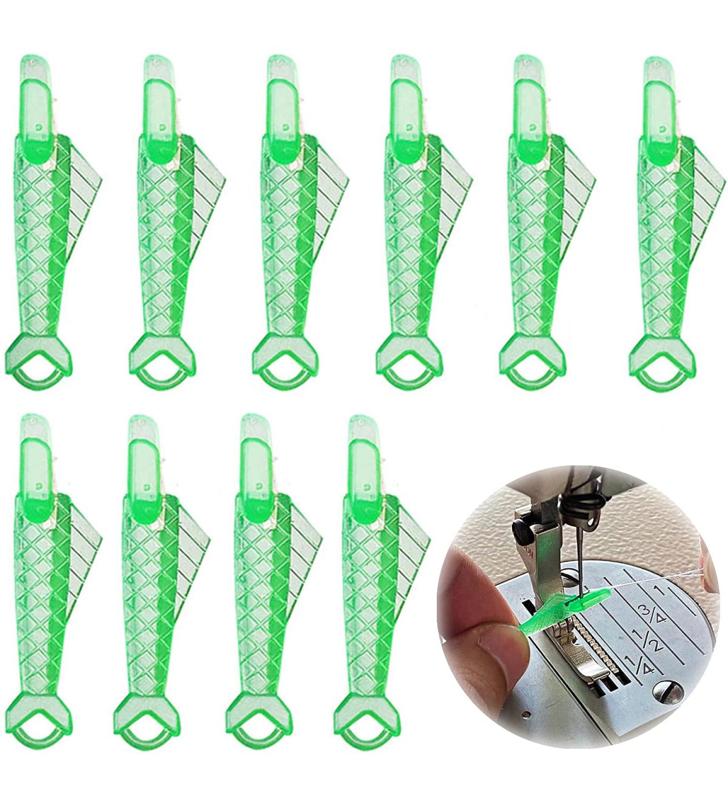 Sewing Machine Needle Threader Set - 10 Pcs Fish Type Threaders | Quick Loop Tool for Easy Needle Threading | Automatic Green Sewing Needle Threader - Buy Online on GoSupps.com