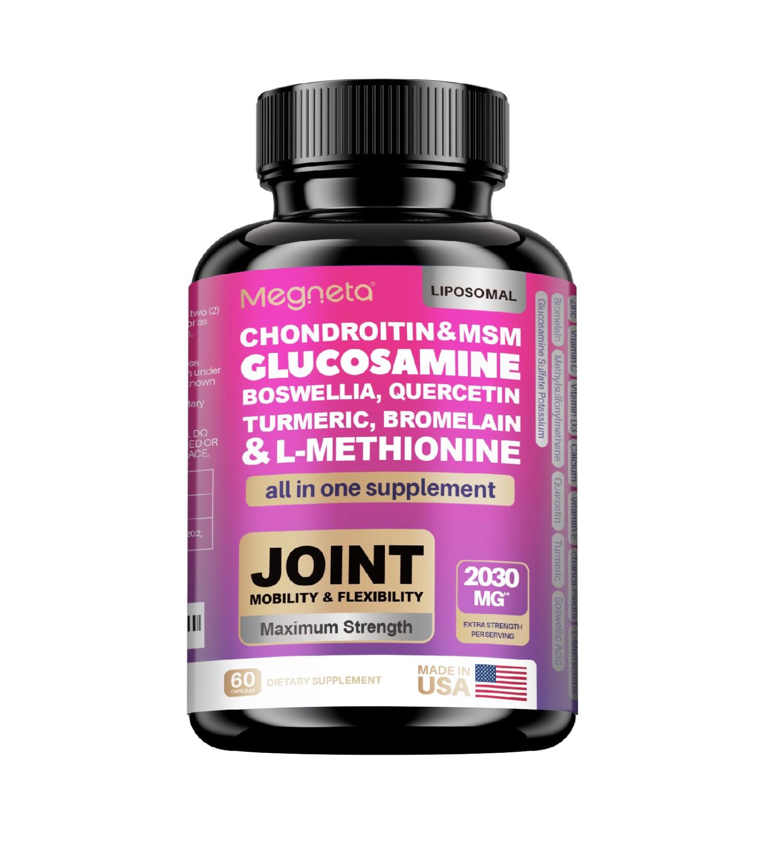 MEGNETA 19-in-1 Joint Support Capsules Glucosamine Chondroitin Turmeric Msm Boswellia - Joint Support Supplement for Bones Back Knees Hands Joint Health - Buy Online on GoSupps.com