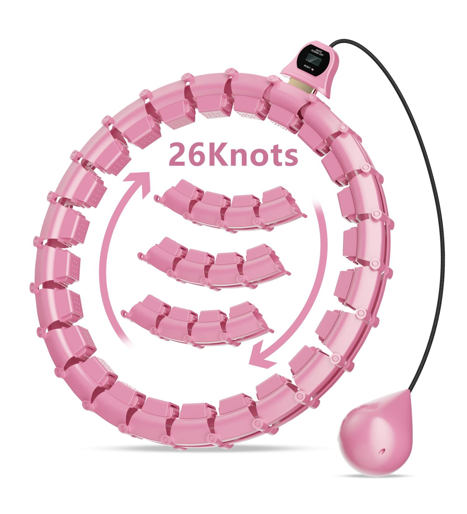 UNTIL Weighted Hula Fit Hoop Plus Size for Adults - 3rd Gen Noiseless Fitness Hoop with Counter - 26 Detachable Links - 2-in-1 Abdominal Fitness Massage - Pink - Buy Online on GoSupps.com