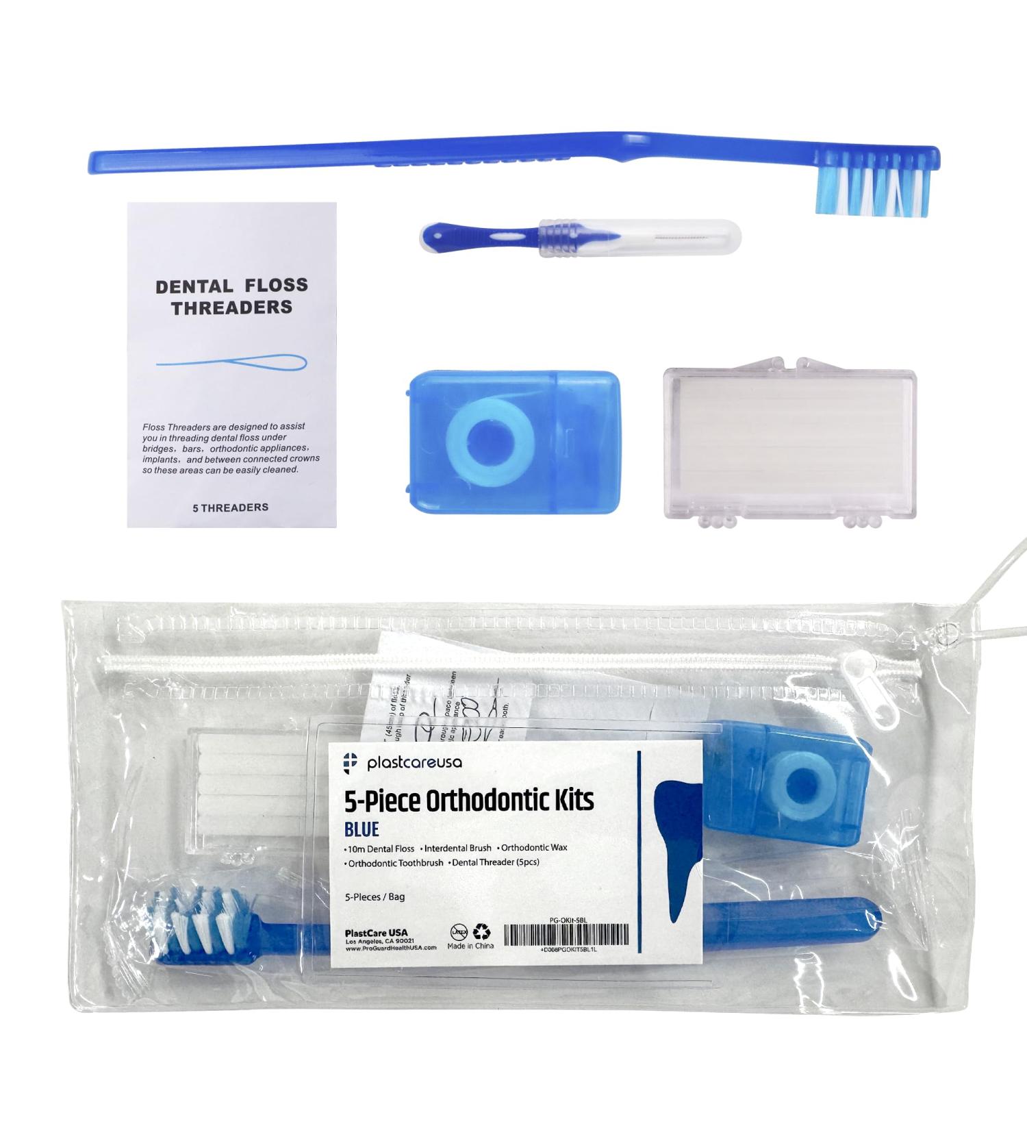 Blue Orthodontic Braces Care Kit | 5-Piece Complete Dental Cleaning Set for Effective Oral Care | Toothbrush Wax Floss & Brackets Cleaner for Braces Maintenance - Buy Online on GoSupps.com