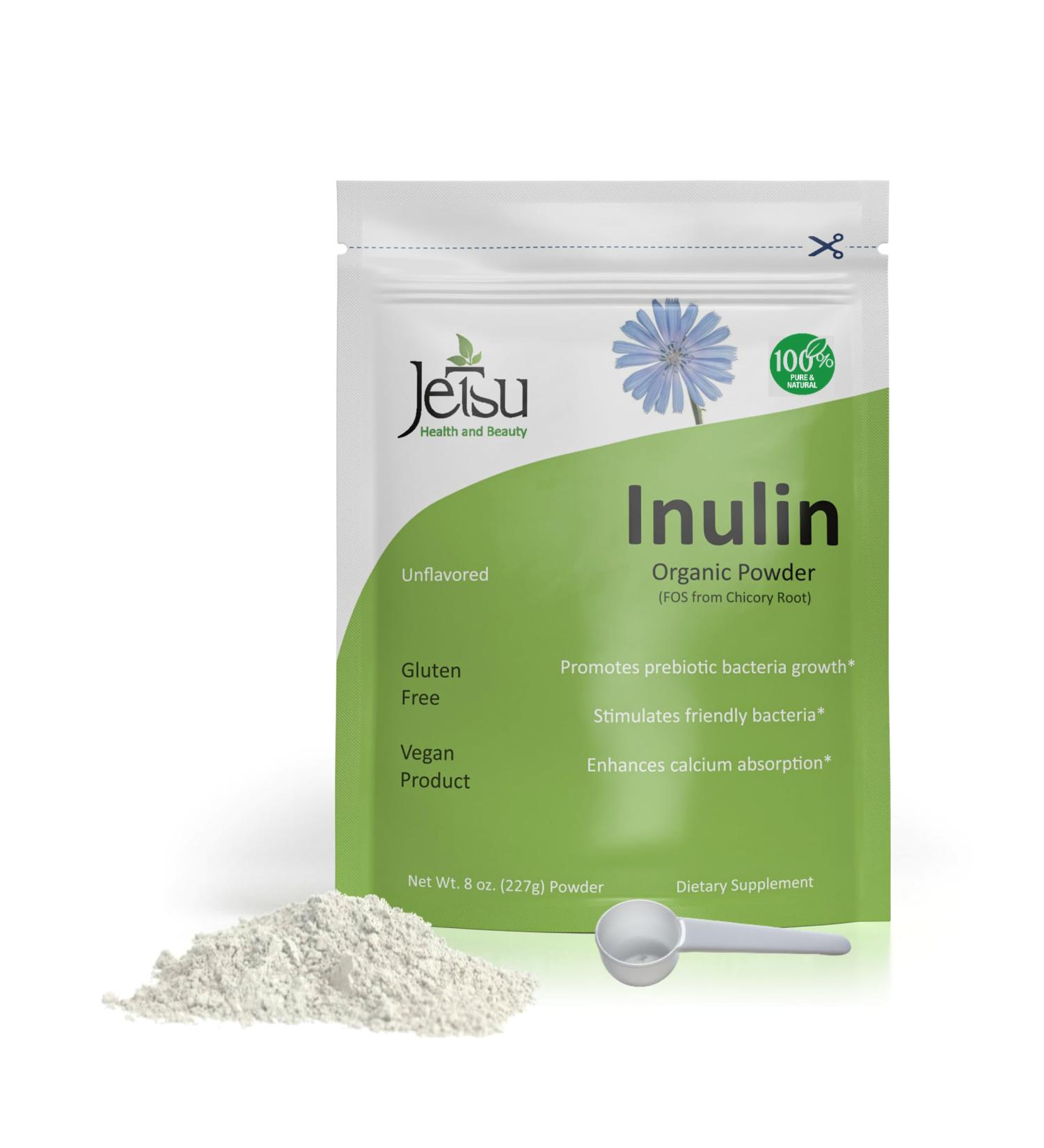 Jetsu Inulin Powder Organic Chicory Root (FOS) - Soluble Inulin Fiber Prebiotic Intestinal Support Enhances Calcium Absorption Stimulates Friendly Bacteria Promotes Prebiotic Growth 8oz - Buy Online on GoSupps.com