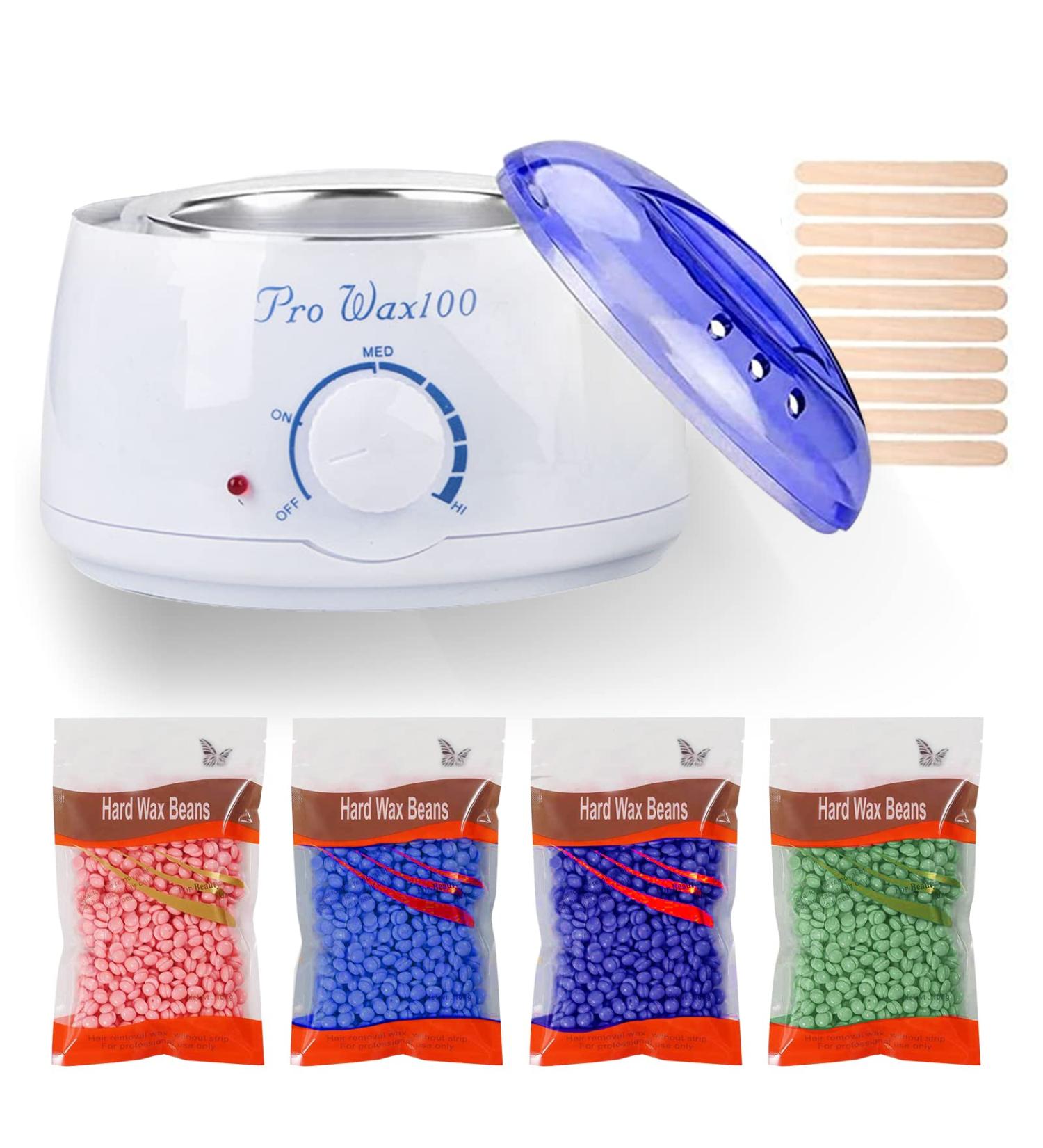 Ultimate Waxing Kit: Electrical Wax Warmer & 4x100g Wax for Effortless Hair Removal - Complete Set with 20 Scrapers - Buy Online on GoSupps.com