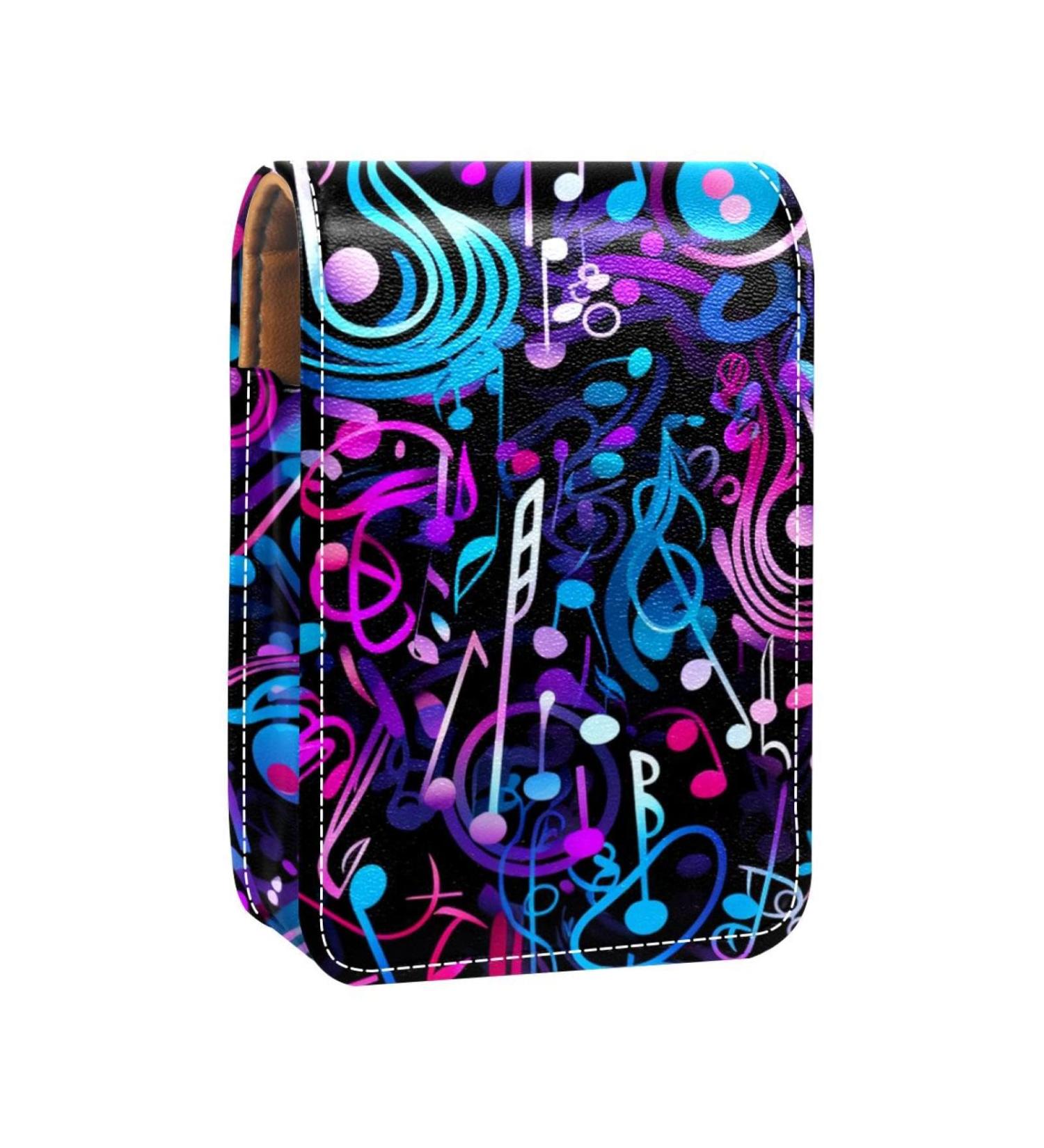 Travel Lipstick Organizer Case | Portable Makeup Bag with Mirror | Colorful Musical Notes Design - Buy Online on GoSupps.com