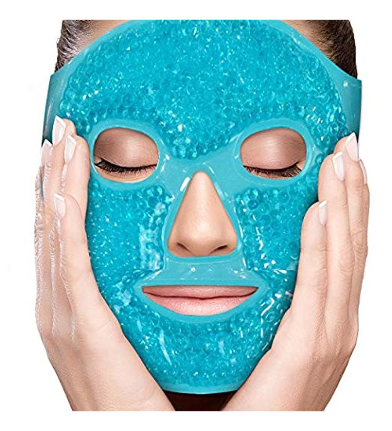 Perfecore Facial Mask for Puffy Eyes and Migraine Relief - Hot Cold Gel Beads Compress Pack - Spa Therapy Wrap for Sinus and Headaches - Blue - Buy Online on GoSupps.com