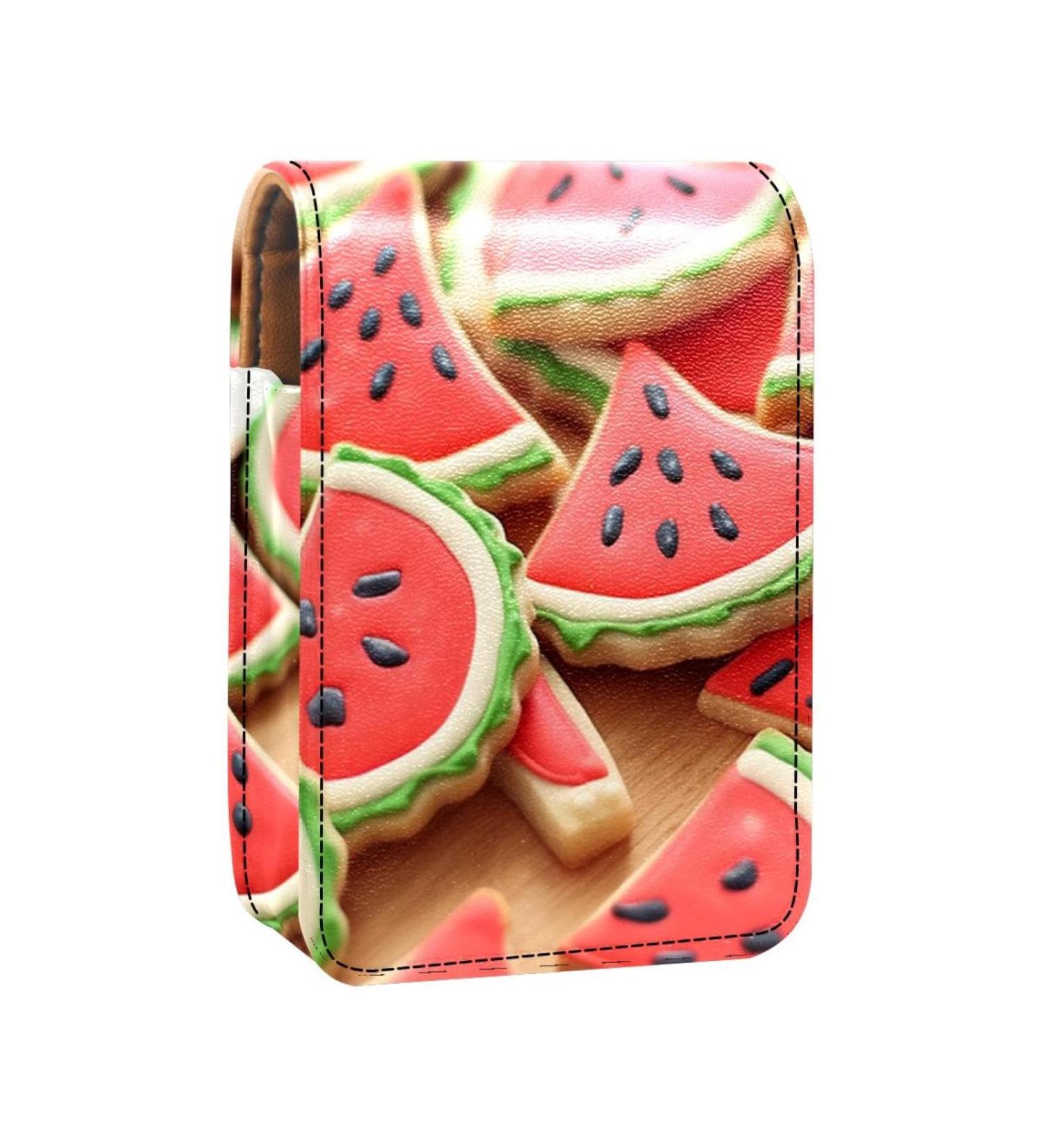 Travel Lipstick Organizer Case - Portable Makeup Bag with Mirror | Cartoon Watermelon Design - Cute & Functional Makeup Storage - Buy Online on GoSupps.com