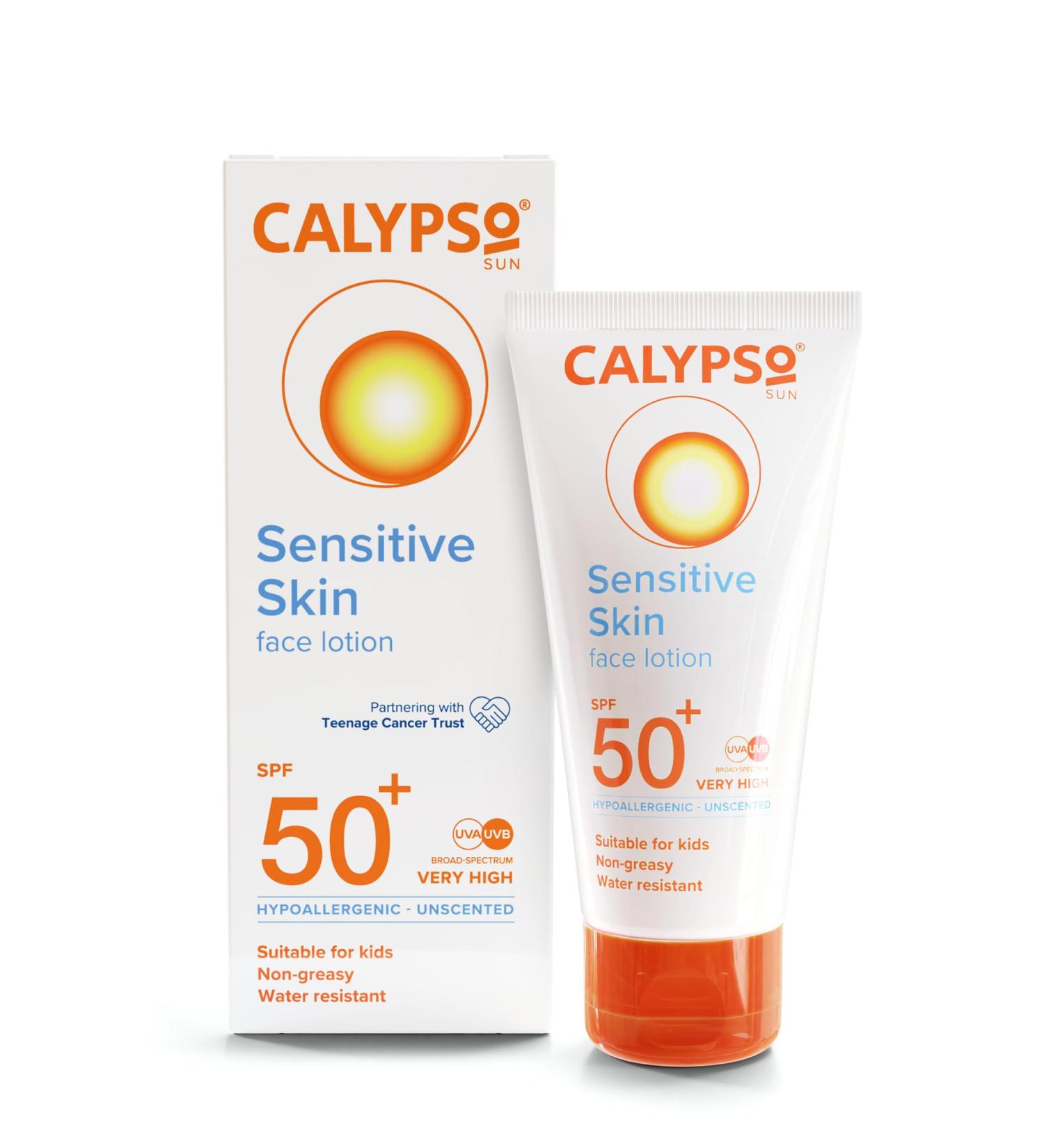 Calypso Sensitive Skin Face Sun Lotion | SPF 50+ Very High Protection Hypoallergenic Sunscreen Suitable for Kids Water Resistant 50ml 50 ml (Pack of 1) - Buy Online on GoSupps.com
