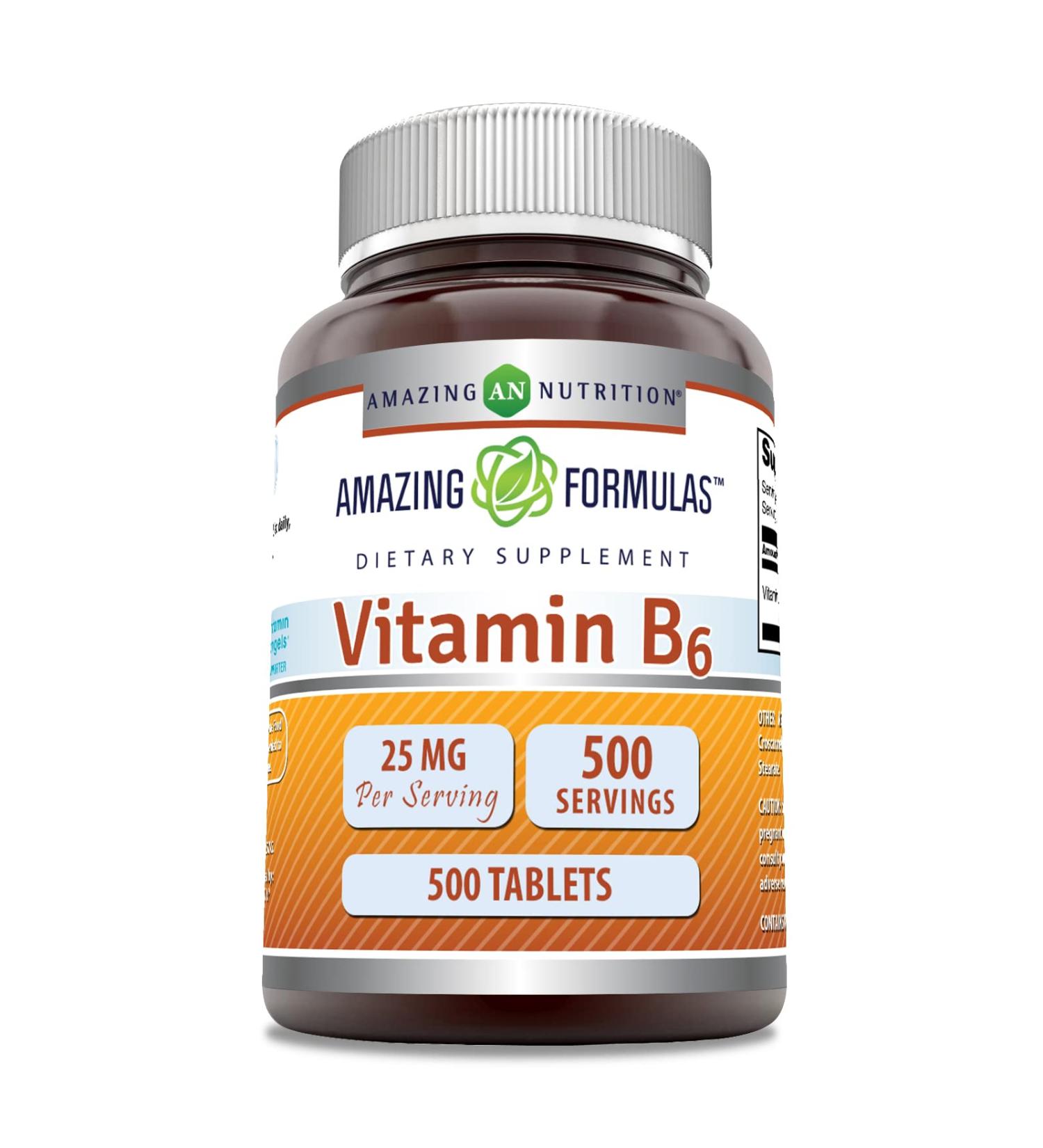 Amazing Formulas Vitamin B6 (Pyridoxine) 25 Mg Supplement | Tablets | Non-GMO | Gluten-Free | Made in USA (1 Pack | 500 Count) 1 Count (Pack of 1) - Buy Online on GoSupps.com