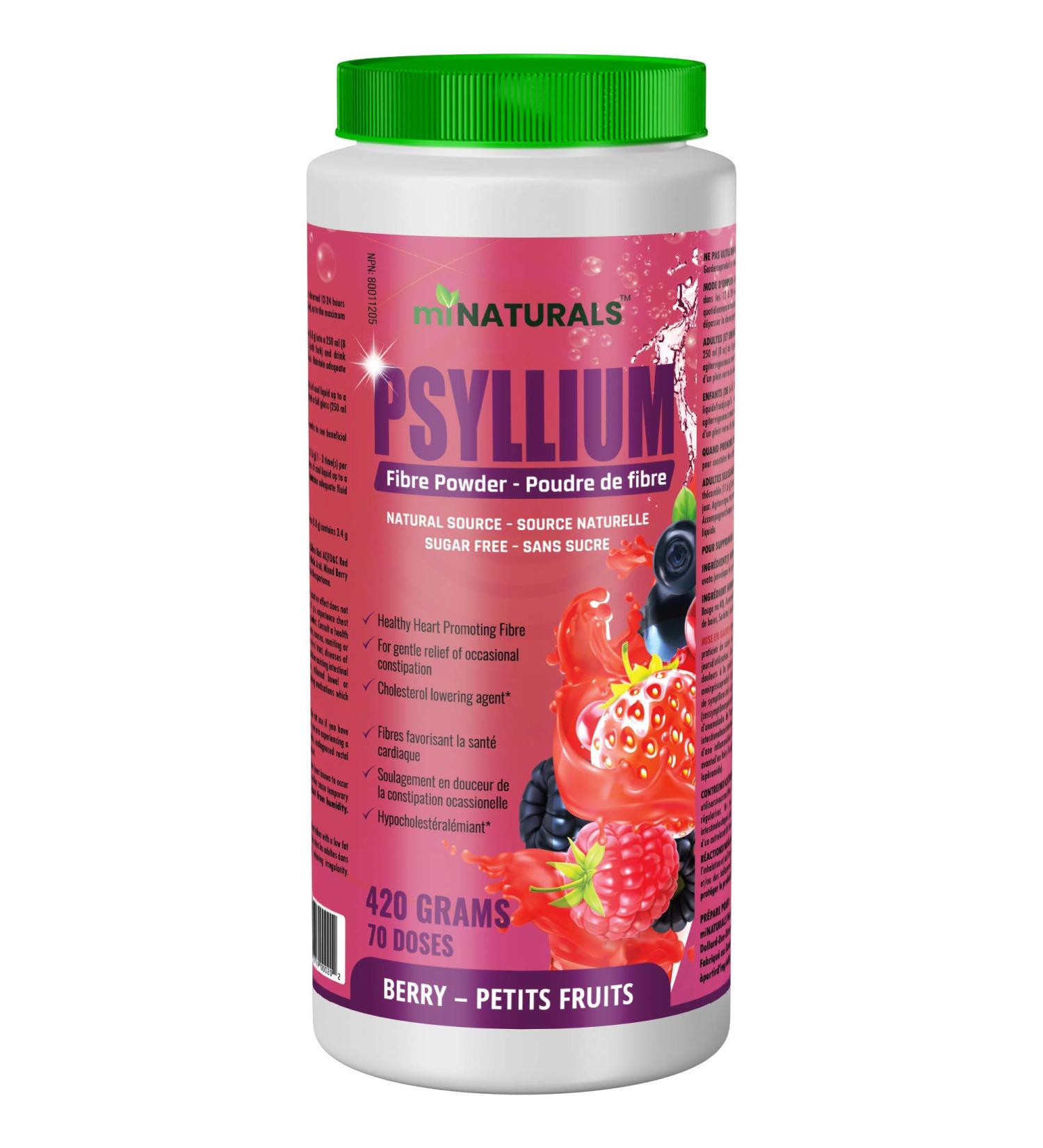 Sugar Free Psyllium Husk Powder (420g - 70 Doses - Berry) Helps with Constipation Weight Loss Lowering Cholesterol - Natural Source by miNATURALS - Buy Online on GoSupps.com
