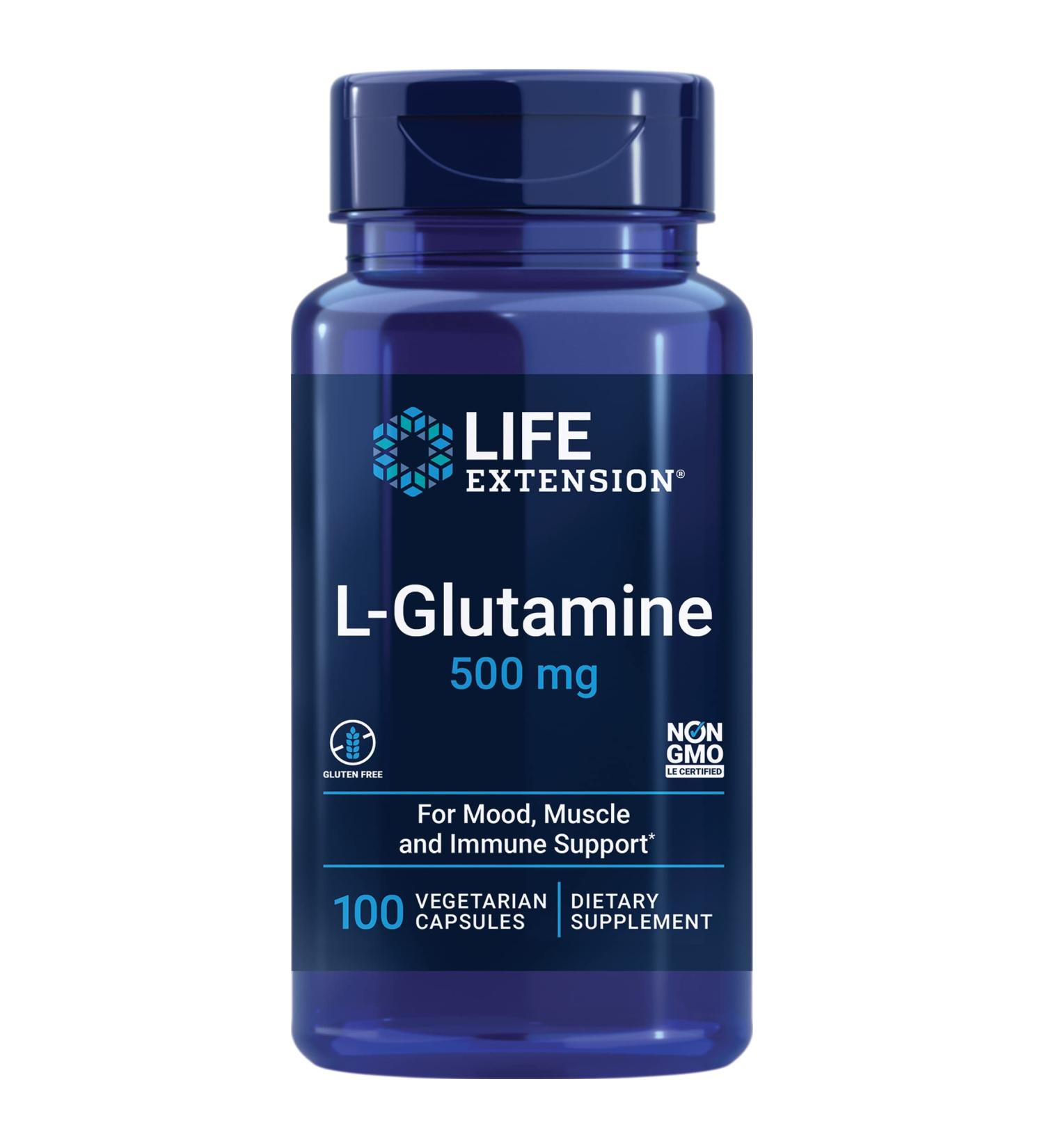 Life Extension L-Glutamine 500 mg - 100 Vegetarian Capsules | Immune & Gut Health Support - Buy Online on GoSupps.com