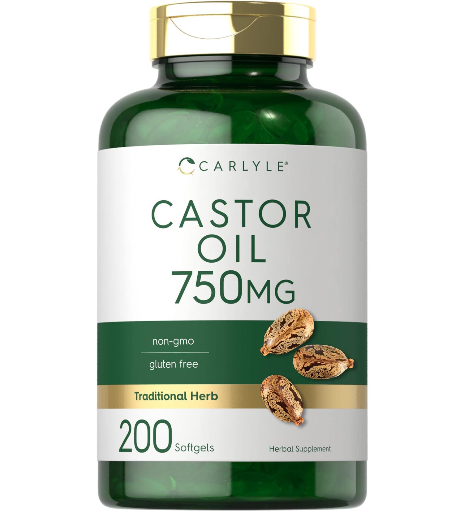 Castor Oil 750mg Softgels - 200 Pills | Non-GMO & Gluten-Free Herbal Supplement by Carlyle - Buy Online on GoSupps.com
