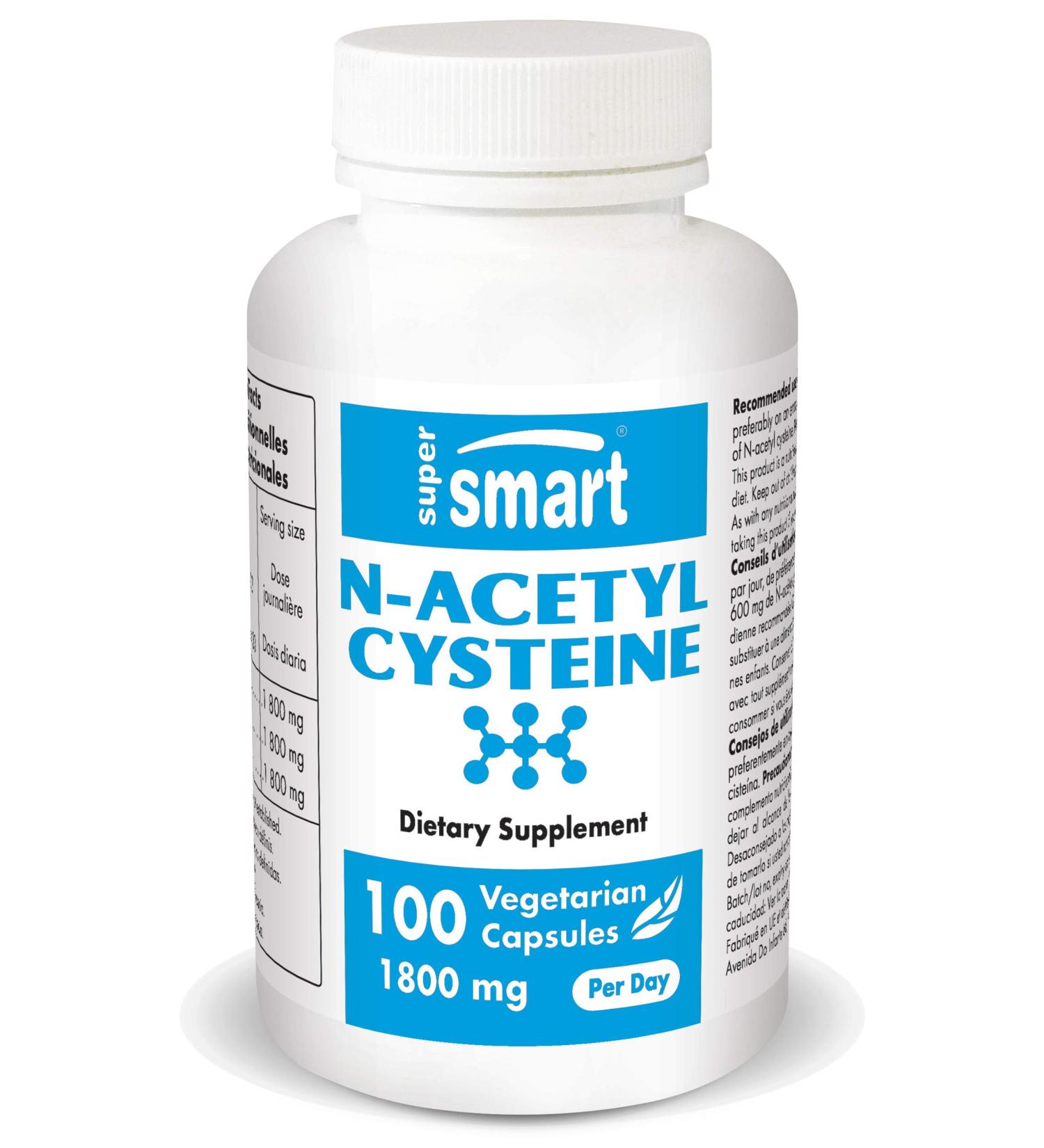 Supersmart NAC N-Acetyl Cysteine 1800mg - Antioxidant & Anti-Aging Supplement - Glutathione Precursor | 100 Vegetarian Capsules - Buy Online on GoSupps.com