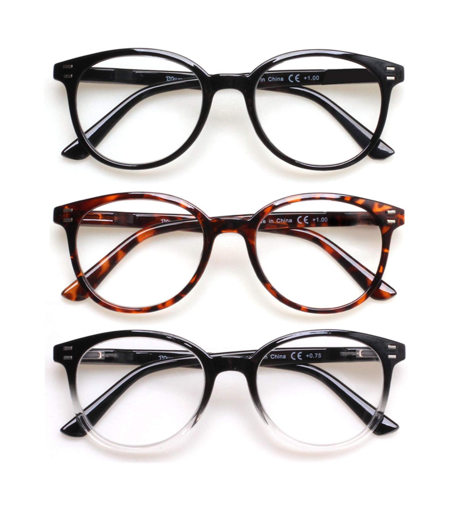 3 Pack Stylish Reading Glasses - Spring Hinge Readers for Men & Women in Black/Tortoise - 2.5x Magnification - Buy Online on GoSupps.com