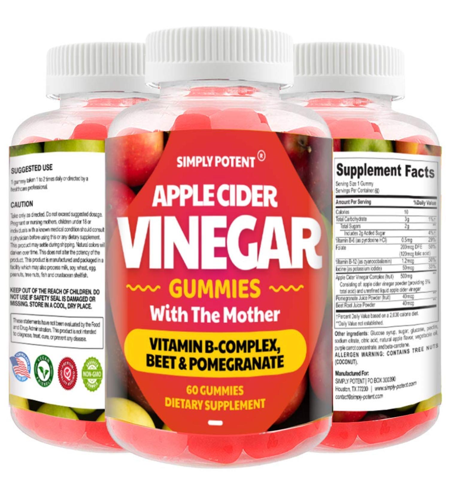 ACV Gummies for Weight Loss - 60 Apple Cider Vinegar Pills with Pomegranate, Beet & B Vitamins for Gut Detox - Buy Online on GoSupps.com