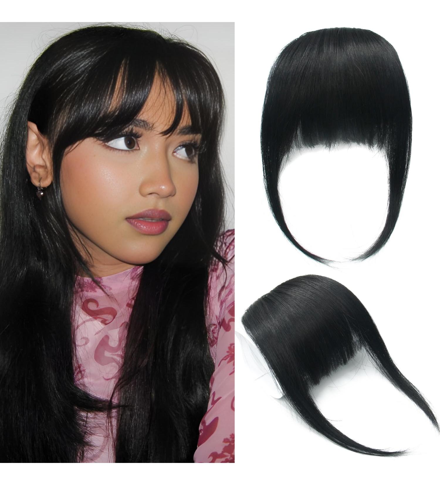 Real Human Hair Bangs Clip in Fringe Extension | Thick Unprocessed 1b# Black Color - Buy Online on GoSupps.com