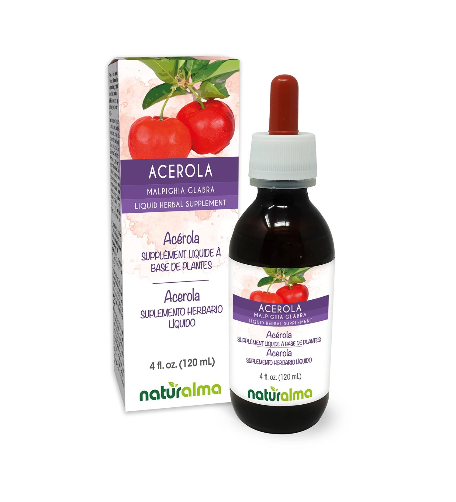 Naturalma Acerola (Malpighia glabra) Fruit Alcohol-Free Tincture - Rich in Vitamin C - 4 fl oz Liquid Extract in Drops - Herbal Supplement - Vegan Alcohol-free 4 Fl Oz (Pack of 1) - Buy Online on GoSupps.com