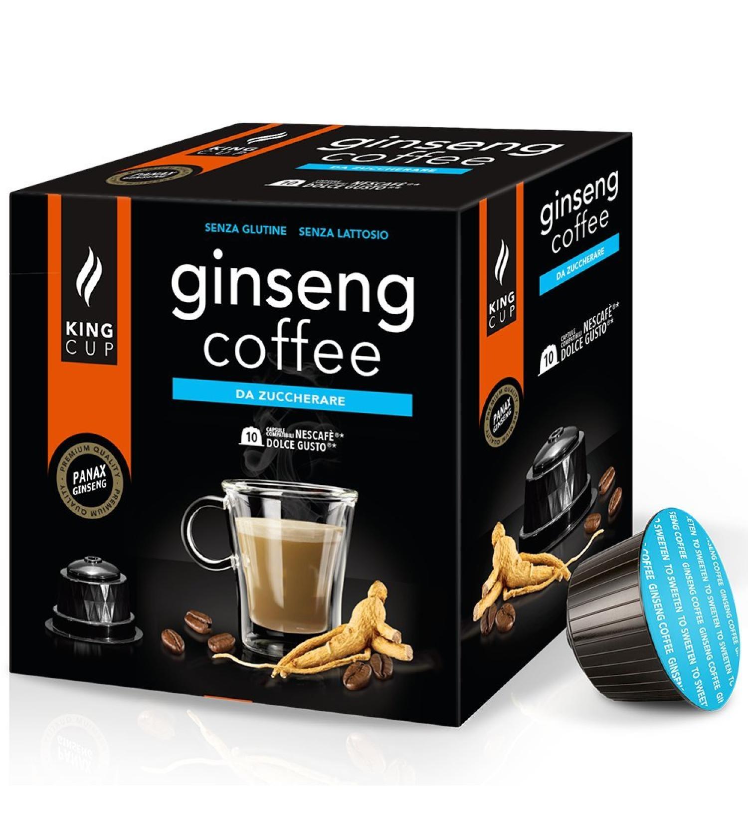 King Cup - 1 Pack of 10 Sugar Free Ginseng Capsules 10 Capsules 100% Compatible with the Nescaf Dolce Gusto Ginseng Flavored Drink System Gluten Free and Lactose Free - Buy Online on GoSupps.com