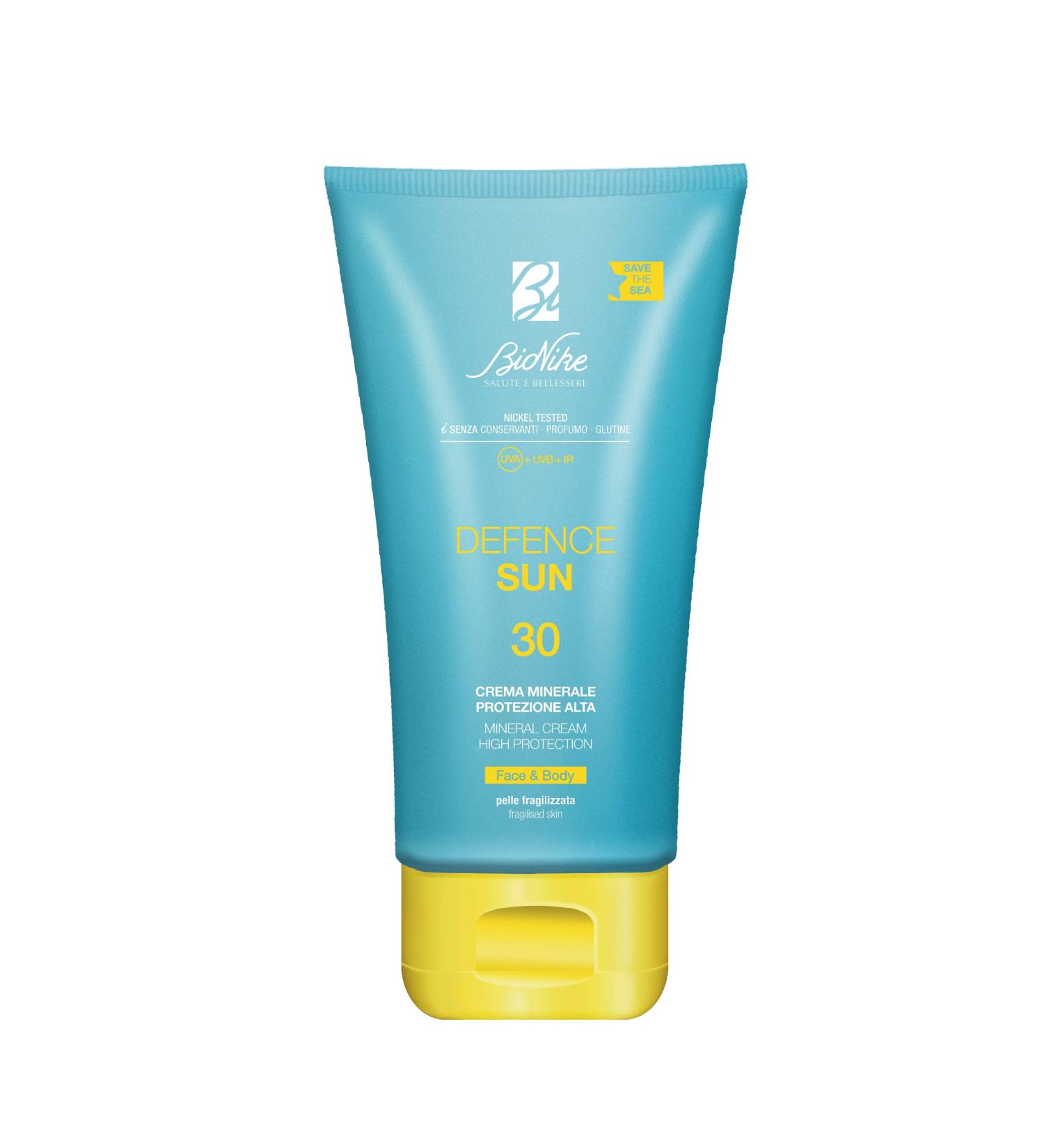 BioNike Defence Sun Sunscreen for Face and Body Mineral SPF 30 for Sensitive Skin and Light Phototypes Protective and Antioxidant Action Waterproof and Non-Sticky 100 ml - Buy Online on GoSupps.com