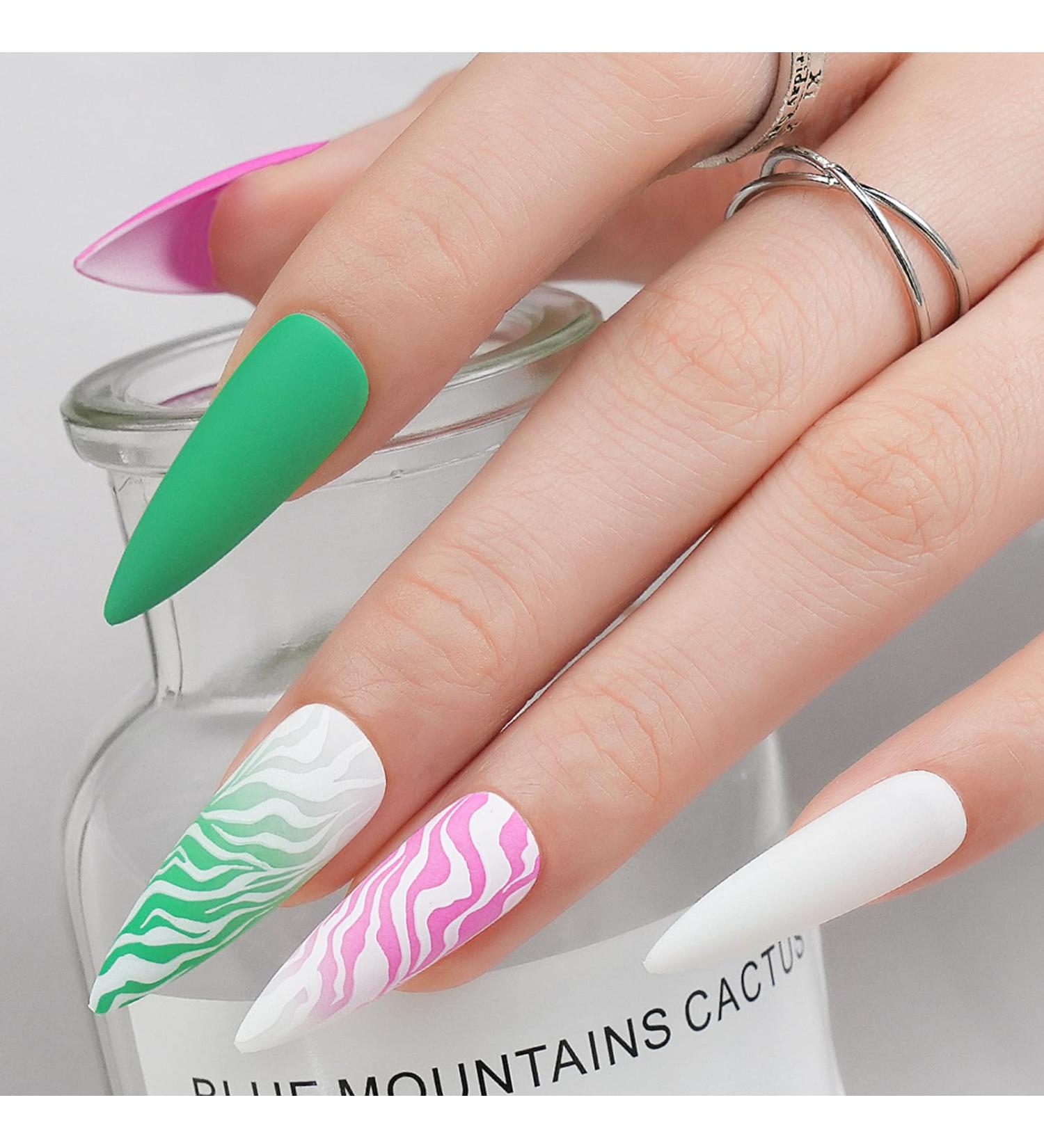 Barbie Pink & Green XXL Press on Nails - Jofay Fashion Designs | False Nails with Glue - 24pcs - Buy Online on GoSupps.com