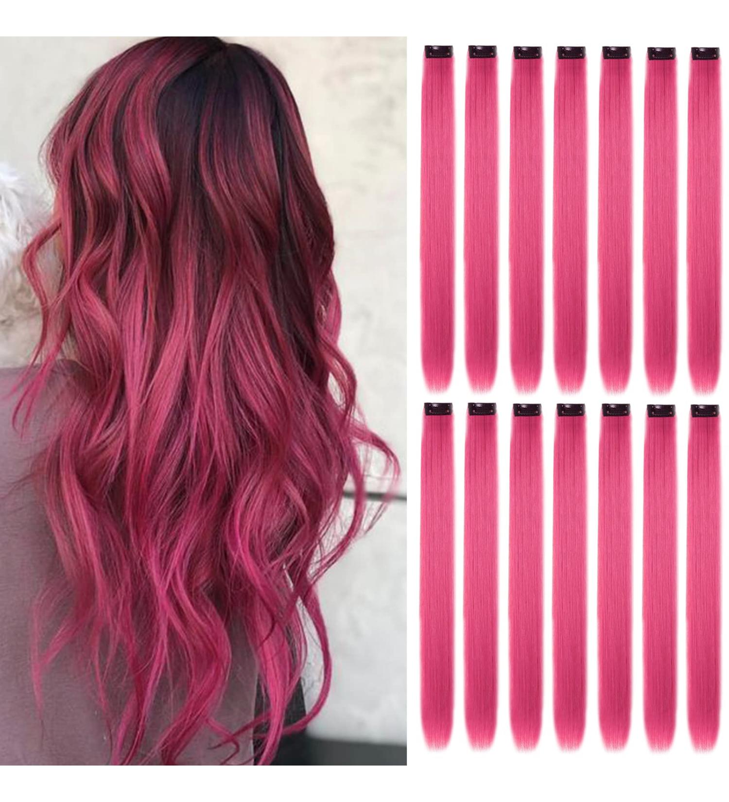 16Pcs 22 Inch Colored Clip in Hair Extensions - Heat-Resistant Synthetic Hairpieces for Women & Girls - Rose Red Highlights for Party Hair Decor - Buy Online on GoSupps.com