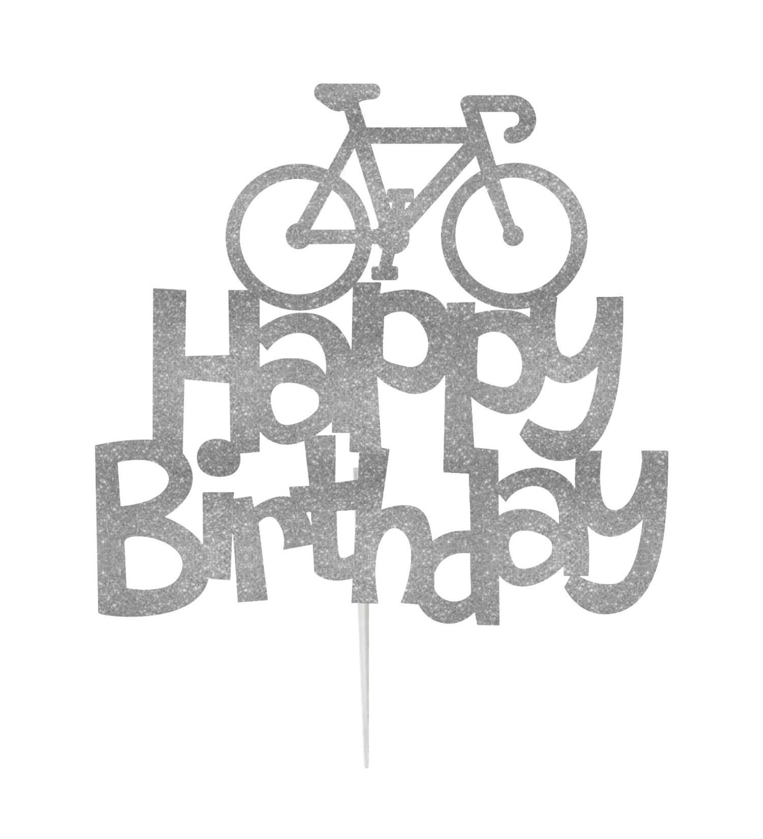 LissieLou Bicycle Style Happy Birthday Cake Topper Decoration in Silver Made in the UK - Buy Online on GoSupps.com