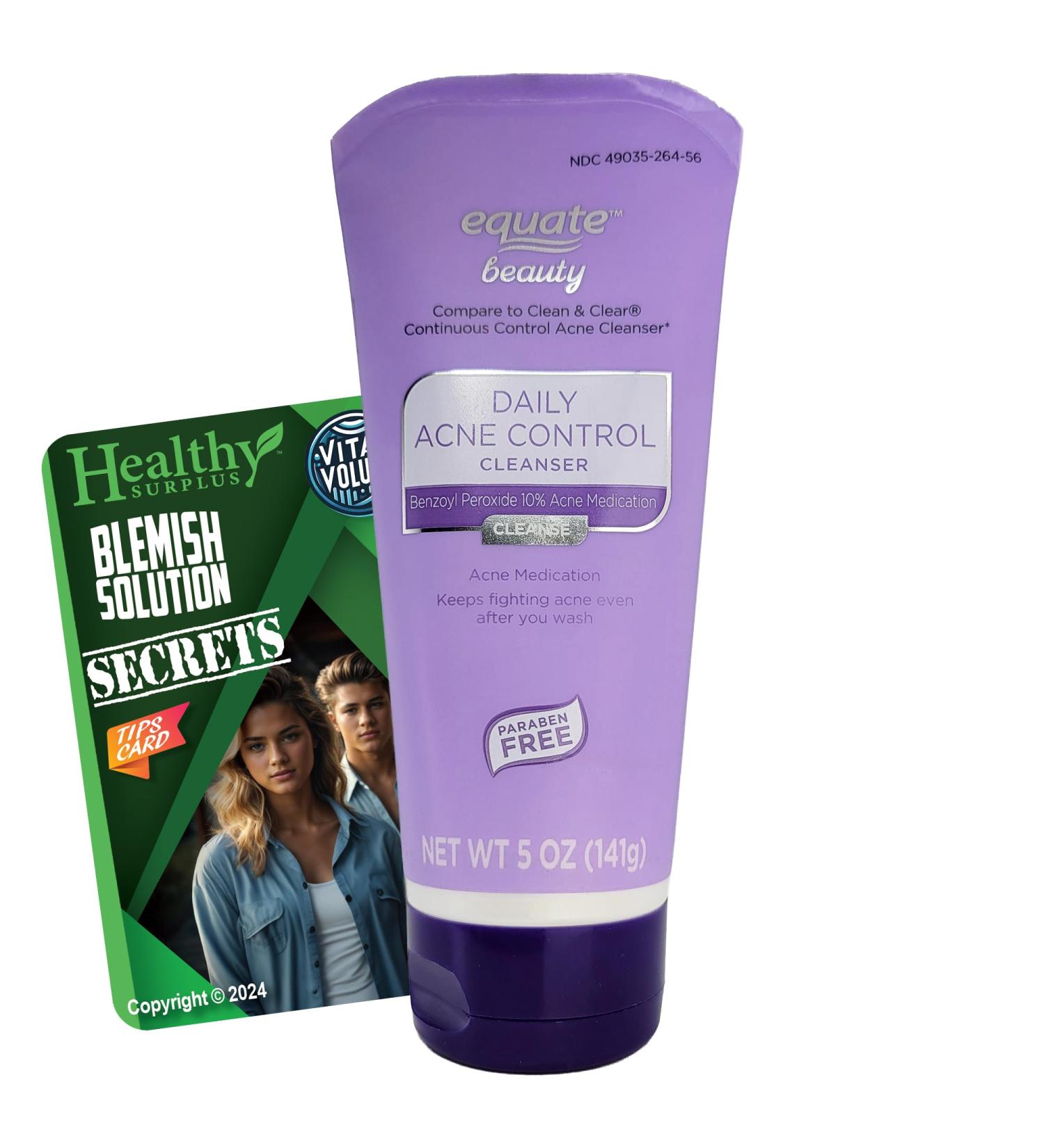 Healthy Surplus Equate Beauty Daily Acne Control Cleaner 5 OZ (141g) and Vital Volumes Blemish Solution Tips Card - Buy Online on GoSupps.com