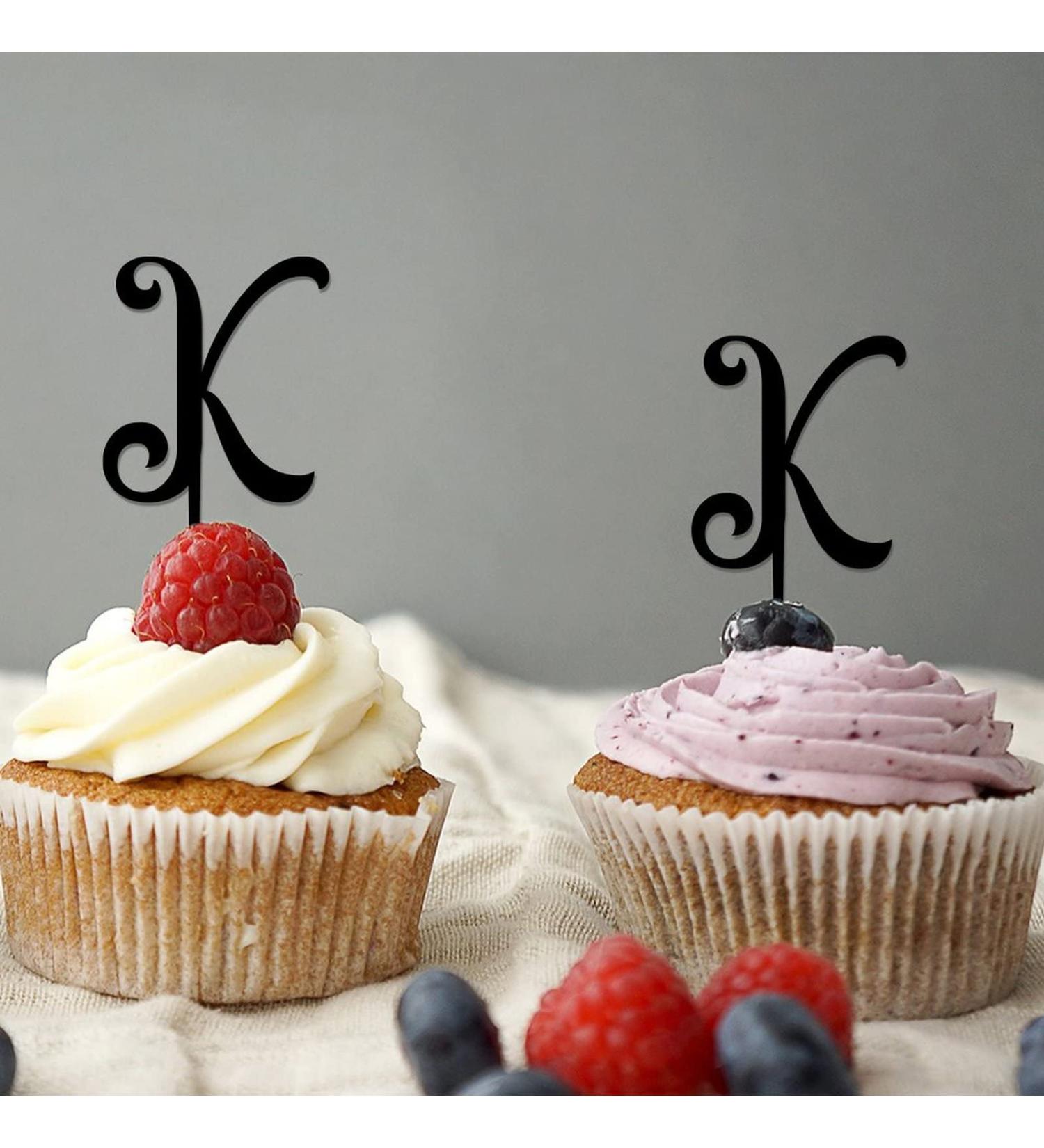 Initial K Cupcake Toppers Wedding Letter Monogram Name For Wedding Bridal Shower Party Favors Beach Flower Wreath Personalized 26Letters Engagement Gifts 6PCS Style-5 - Buy Online on GoSupps.com