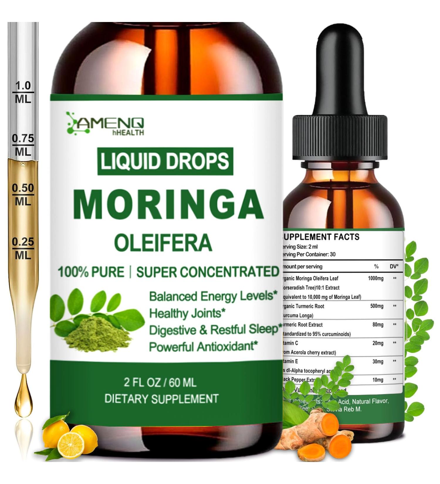 Pure Moringa Oleifera Liquid Drops, Organic Moringa Leaf Extract w. Turmeric, Black Pepper, Moringa Supplement for Energy Metabolism Immune Skin Joint & Gut, 6X Stronger Than Moringa Capsules Powder Lemon 2 Fl Oz (Pack of 1) - Buy Online on GoSupps.com