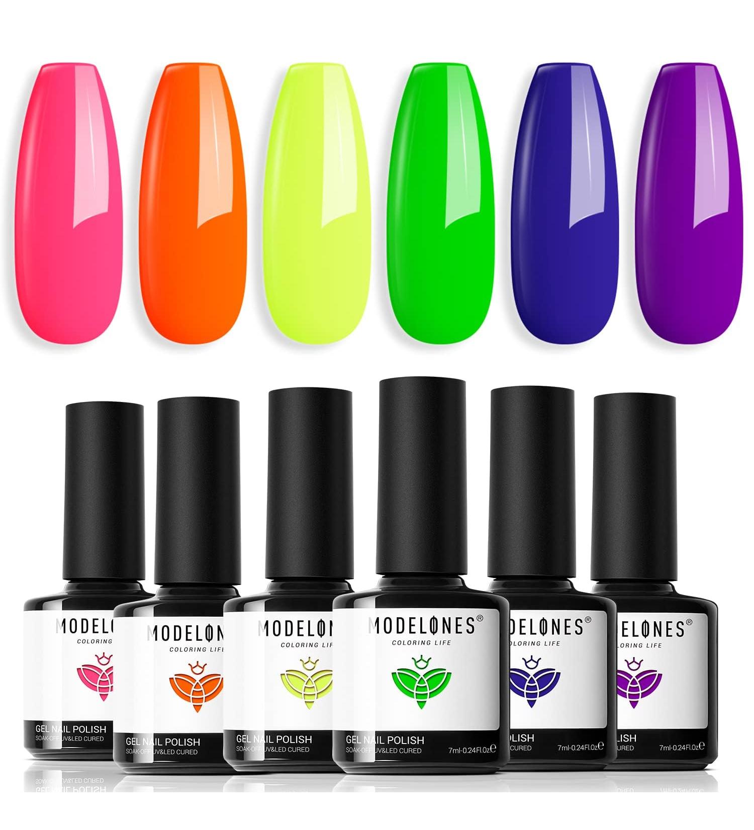 Modelones Neon Gel Nail Polish - 6 Colors Gel Polish Hot Pink Orange Bright Nail Polish Gel Neon Yellow Green Purple Gel Nail Kit Popular Nail Art DIY Manicure Gifts for Women DIY Salon - Buy Online on GoSupps.com