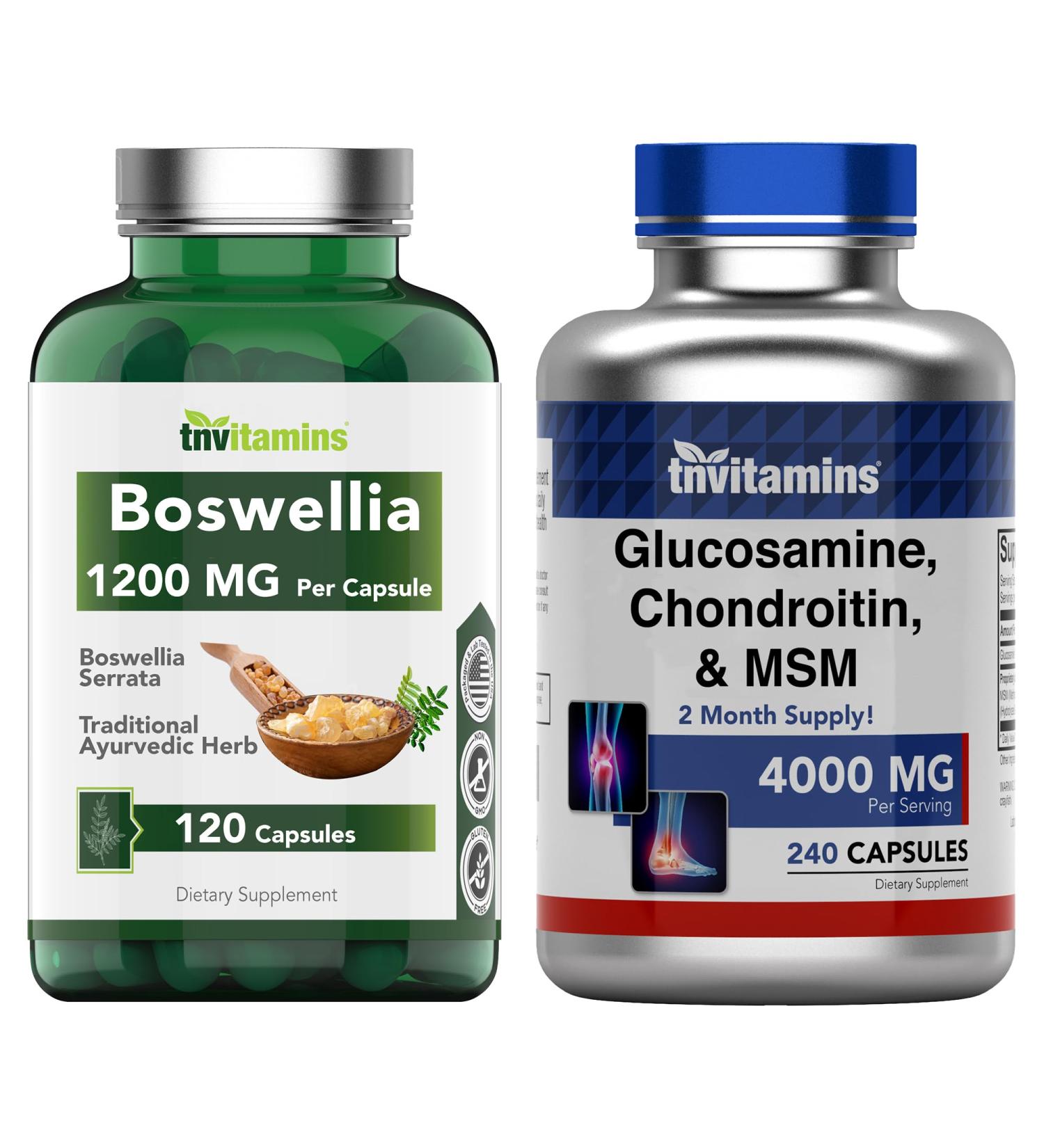 Boswellia Serrata 1200mg (120 Capsules) & Glucosamine Chondroitin MSM Complex 4000mg (240 Capsules) - Buy Online on GoSupps.com