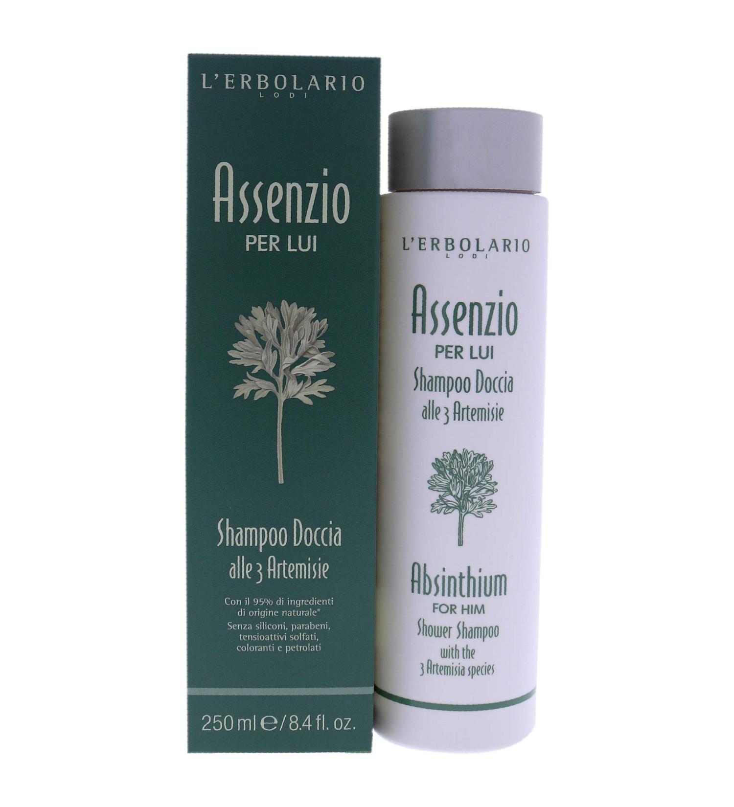 L'Erbolario Absinthium Shower Shampoo - For The Busy Modern Man - Leaves Hair Soft And Silky - Natural Origin Ingredients - No Parabens Silcones Or Sulfate Surfactants - 8.4 Oz
