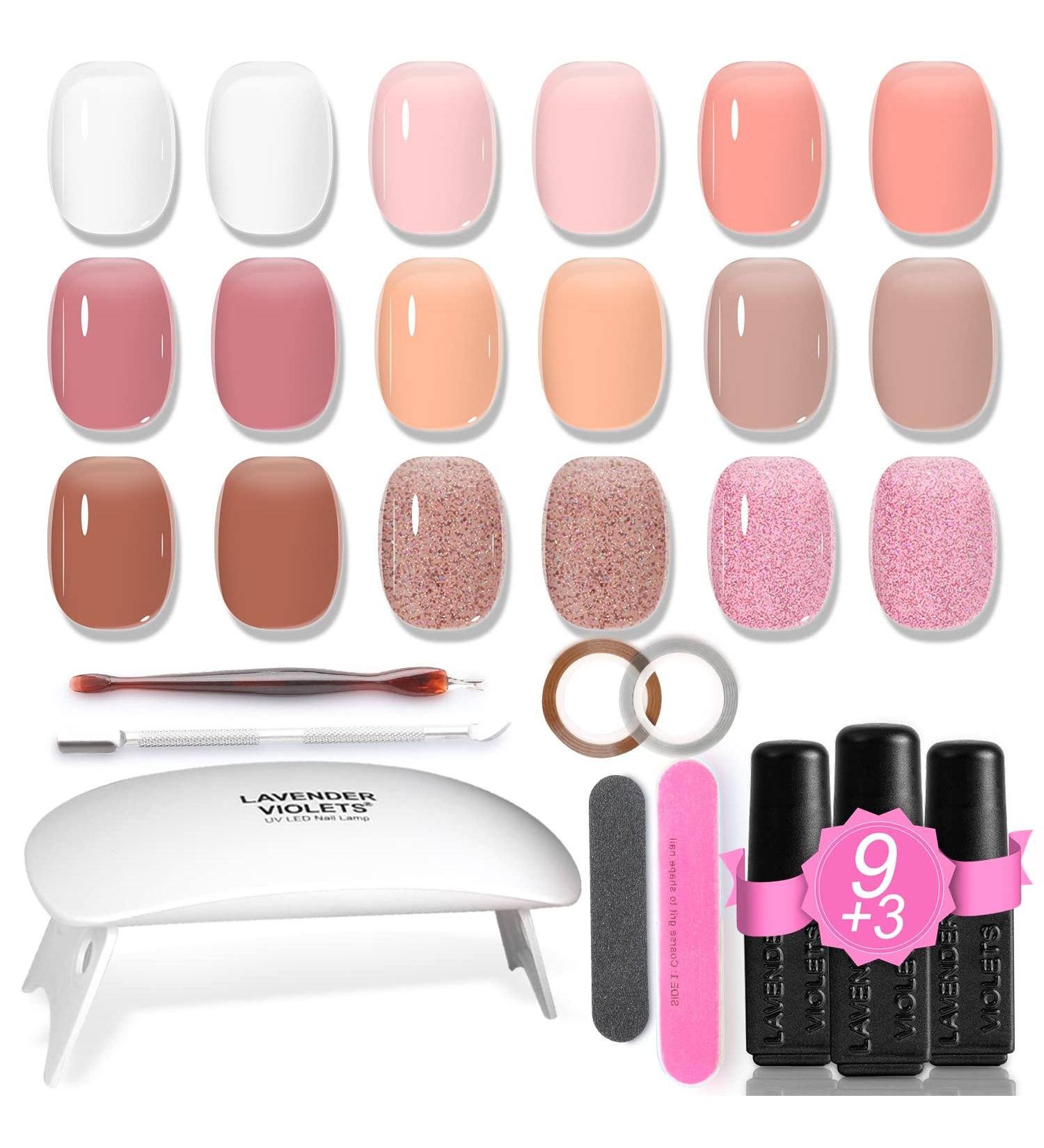 Lavender Violets 19 Pcs Gel Nail Kit with UV Lamp - Spring Jelly Pink Nude Shellac Colors - Base Coat, Matte Top Coat, Nail File, Sticker - Starter Kit (964D Jelly Pink) - Buy Online on GoSupps.com
