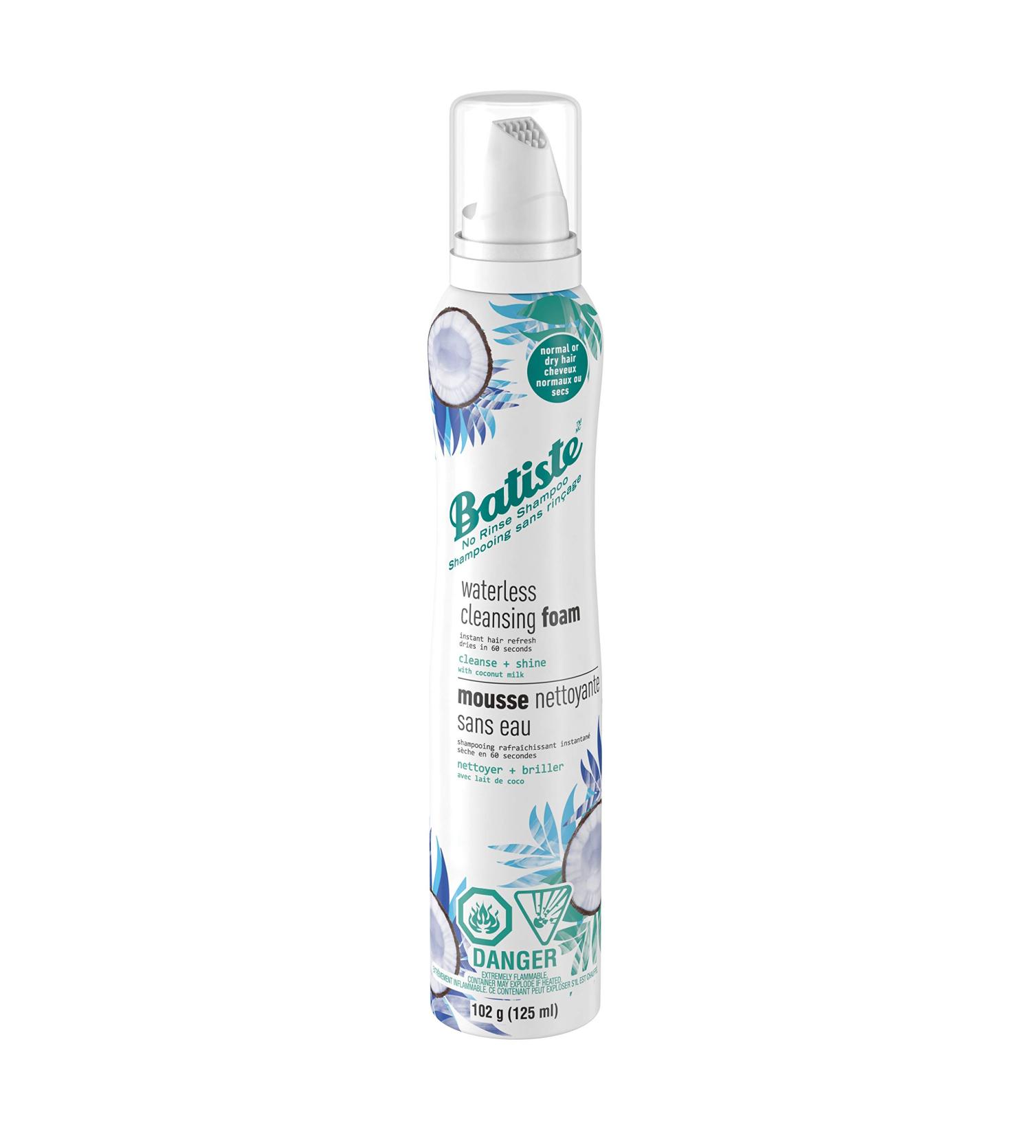 Batiste Waterless Cleansing Foam No Rinse Shampoo Cleanse + Shine with Coconut Milk 125-ml Batiste Waterless Cleansing Foam Cleanse + Shine with Coconut Milk 125mL - Buy Online on GoSupps.com