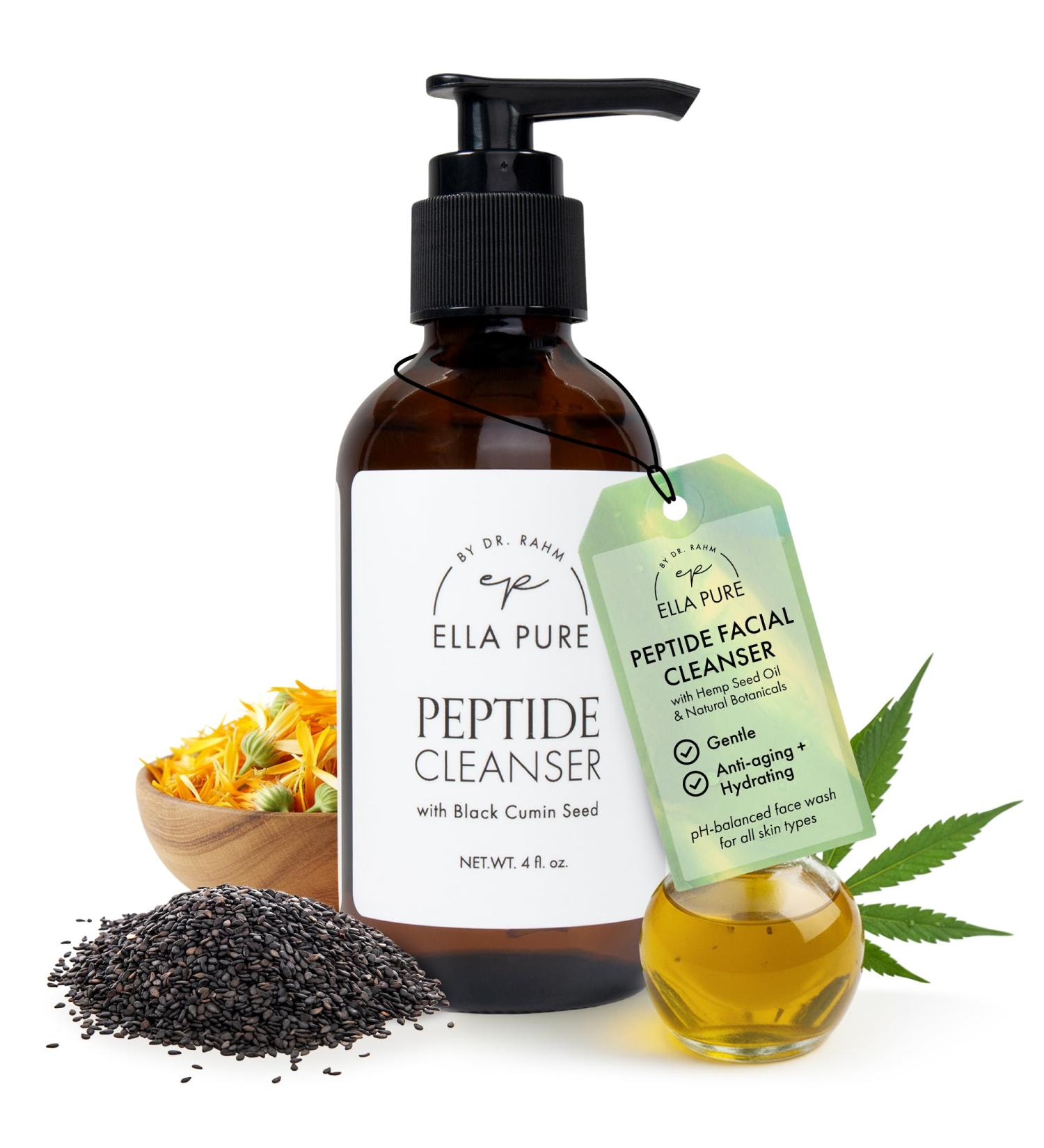 ELLA PURE Peptide Face Wash for Mature Skin Anti-Aging Facial Cleanser to Reduce Wrinkles & Improve Firmness Gentle & pH Balanced for Women Over 40 with Hemp Seed Oil 4oz - Buy Online on GoSupps.com