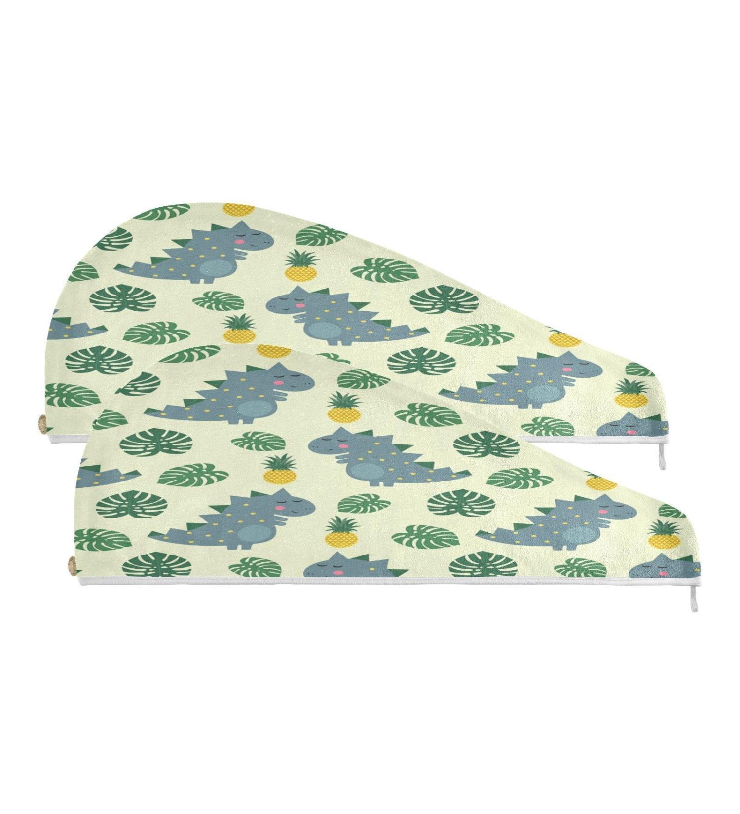 Dinosaur Cartoon Dry Hair Cap Set - 2 Piece Quick Drying Towel & Button Headband | Super Absorbent & Soft Comfort - Perfect for Kids & Adults - Buy Online on GoSupps.com