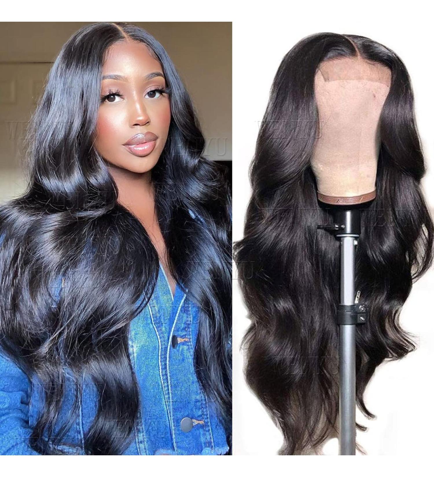 WENYU Brazilian Body Wave Lace Front Human Hair Wig - Pre Plucked with Baby Hair - 16 Inch 4x4 Closure - 9A Natural Black - for Black Women - Buy Online on GoSupps.com