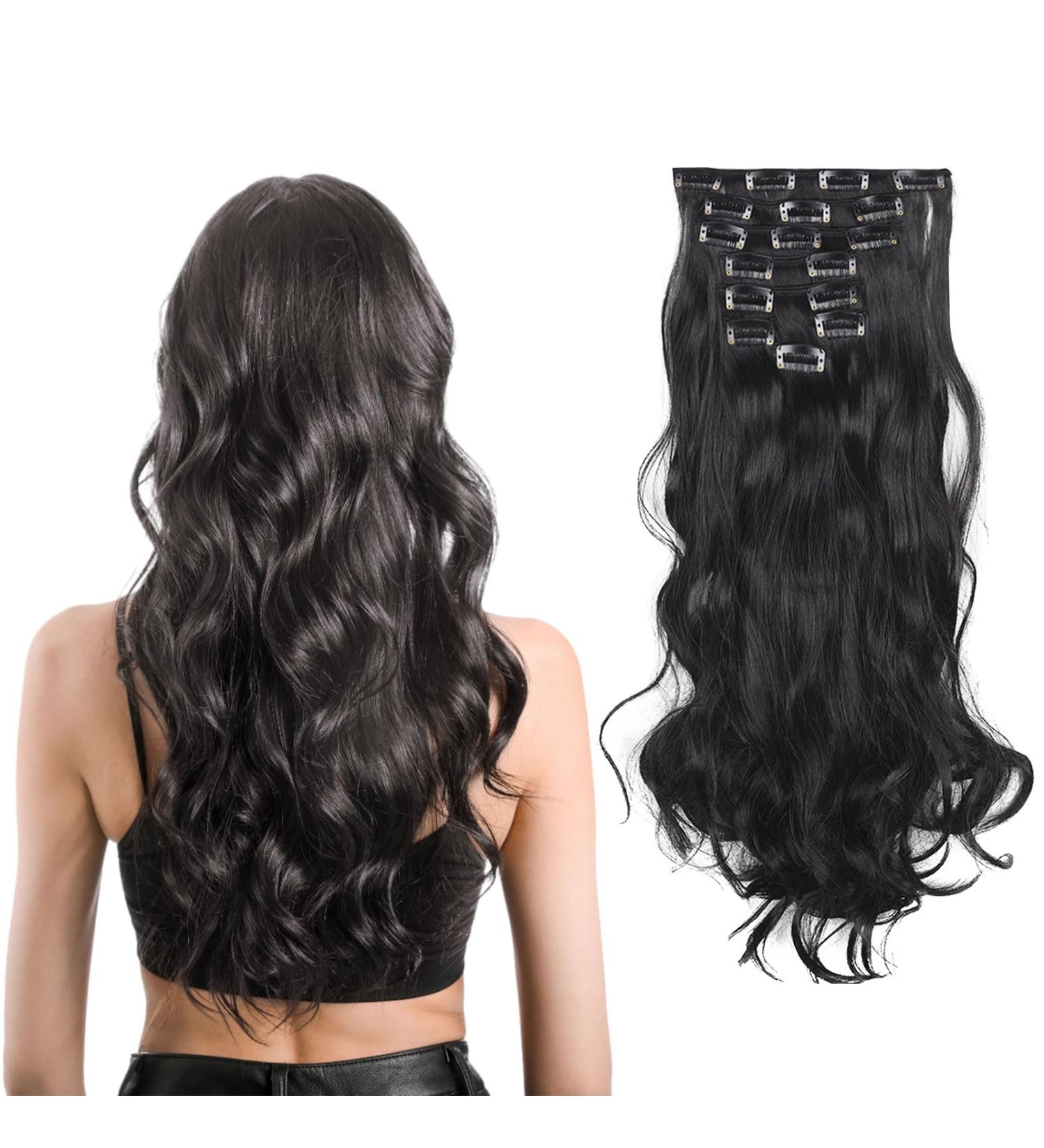 UILYNIU Black Clip in Hair Extensions Black Hair Extensions Clip in Curly Synthetic Clip in Hair Extension Synthetic Fiber Hair Pieces for Women 23 Inch Seamless Hair Extensions Clip in (Black) - Buy Online on GoSupps.com
