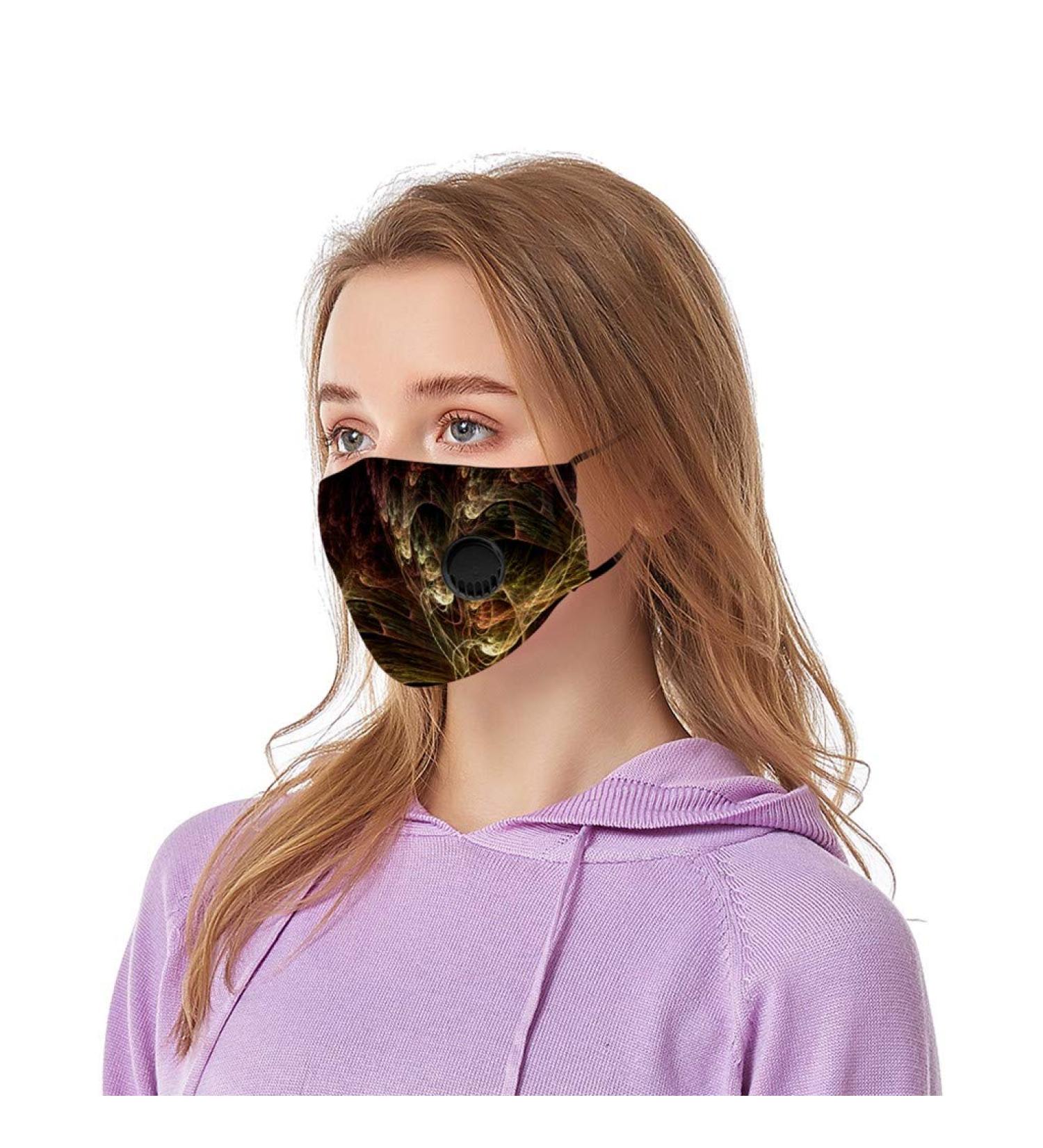 riou Women's Face Mask with Valve Washable Cotton Breathable Dustproof Motif Colorful Multifunctional Tube Scarf Neckerchief