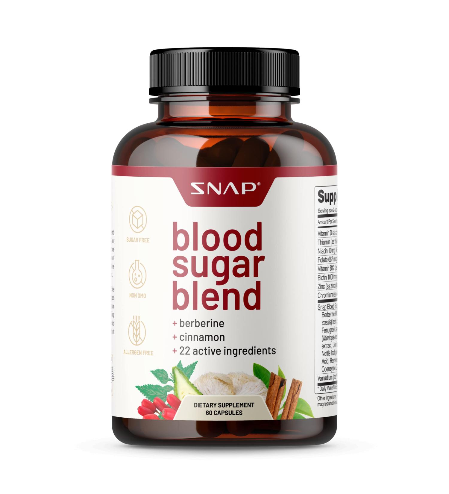 Blood Sugar Blend Supplement with Berberine, Cinnamon, Turmeric & More - 60 Capsules by Snap Supplements - Buy Online on GoSupps.com