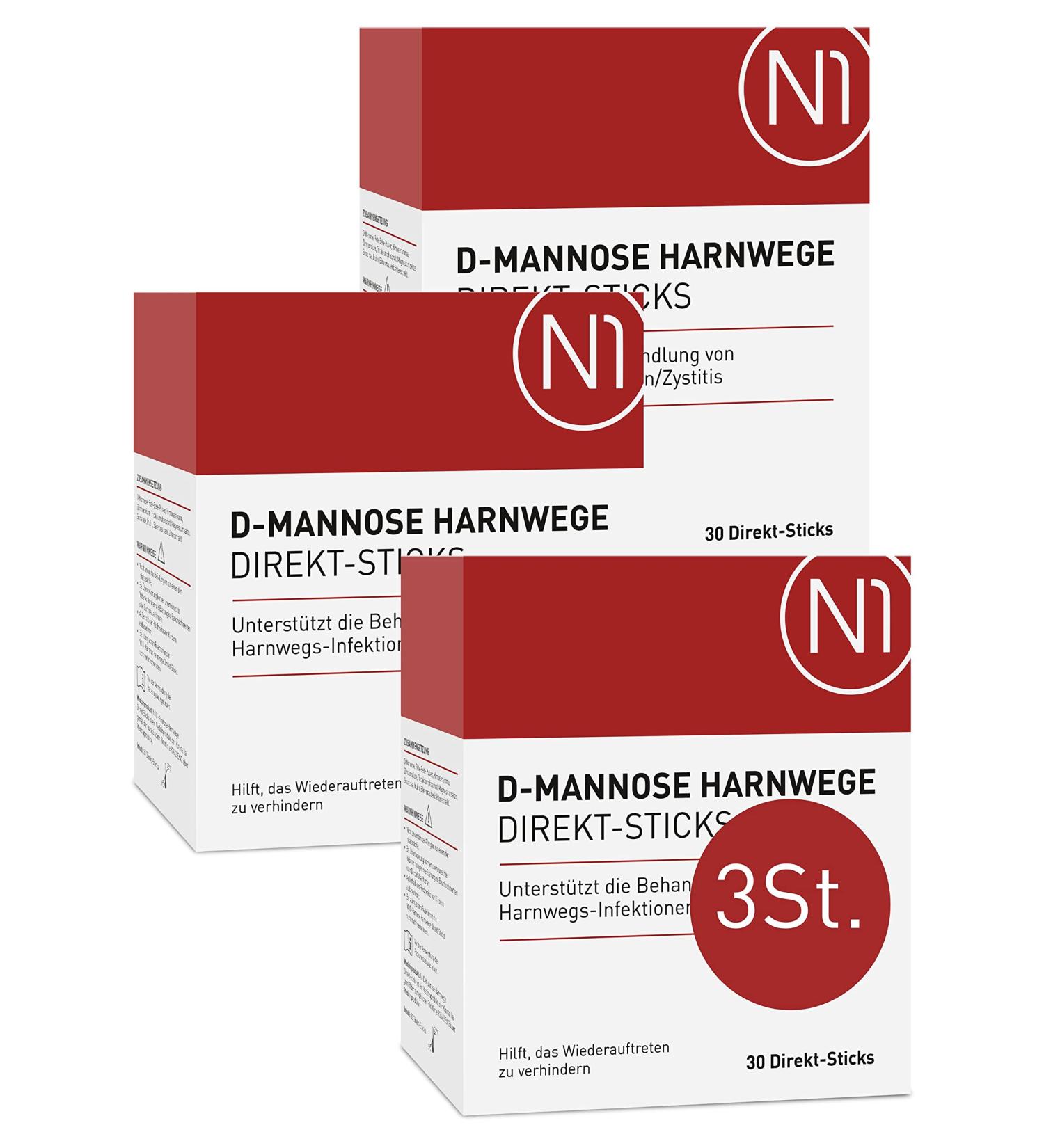 N1 D-Mannose Direktsticks - 90 St. | Natural Relief for Bladder Inflammation & Urinary Tract Infection | 90 Days Supply | Antibiotic-Free & Waterless | Delicious Taste - 3 Pack - Buy Online on GoSupps.com