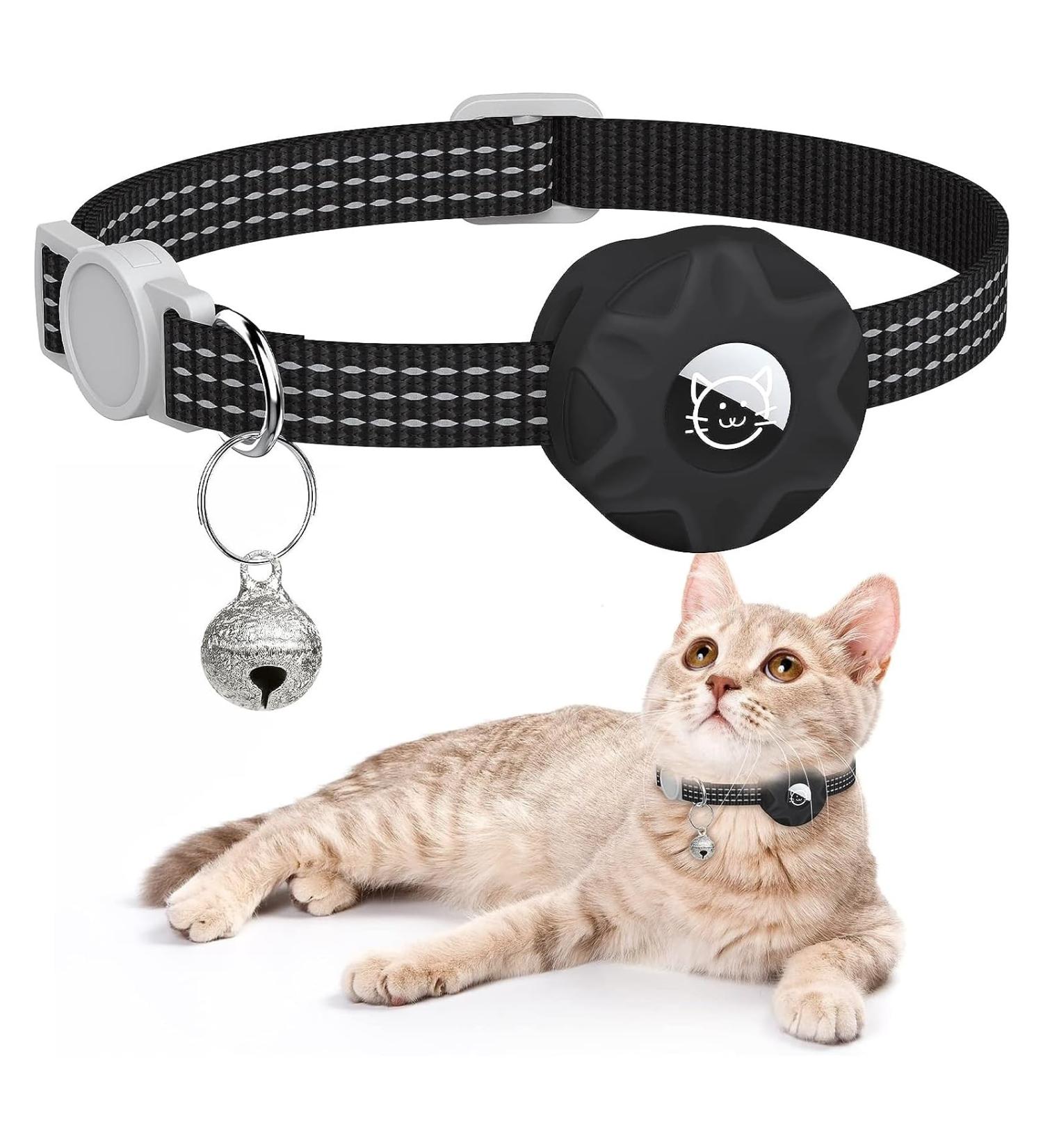 Reflective AirTag Cat Neck Band with Bell | Lightweight Tracker Collars for Kittens & Young Cats - Black - Buy Online on GoSupps.com